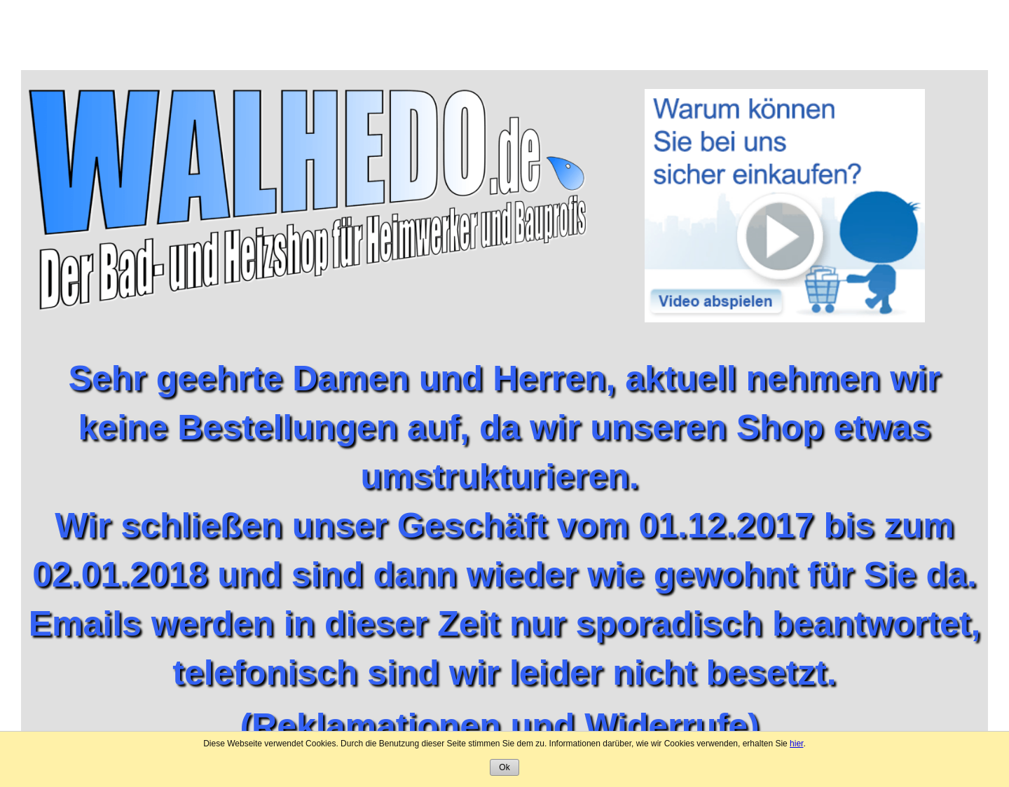 Aktuelle Website-Vorschau von Walhedo.de Der Badshop und Heizshop