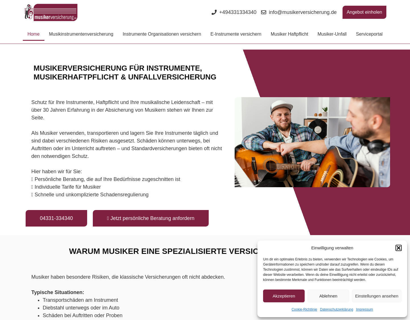 Aktuelle Website-Vorschau von Musikerversicherung