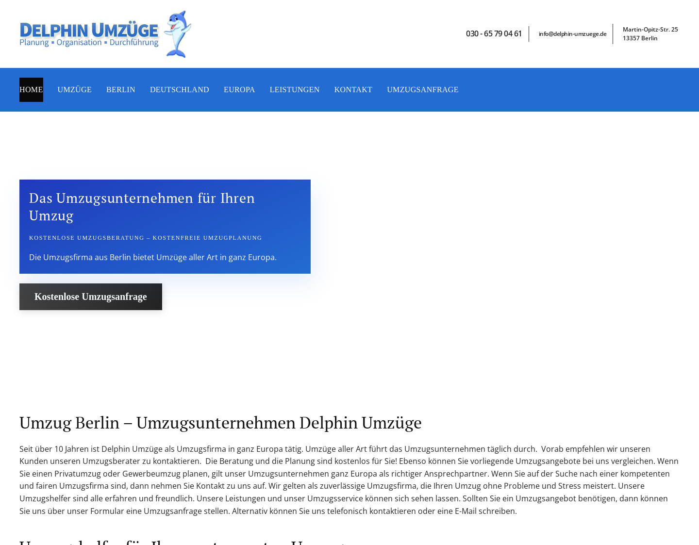 Aktuelle Website-Vorschau von Delphin Umzüge aus Berlin