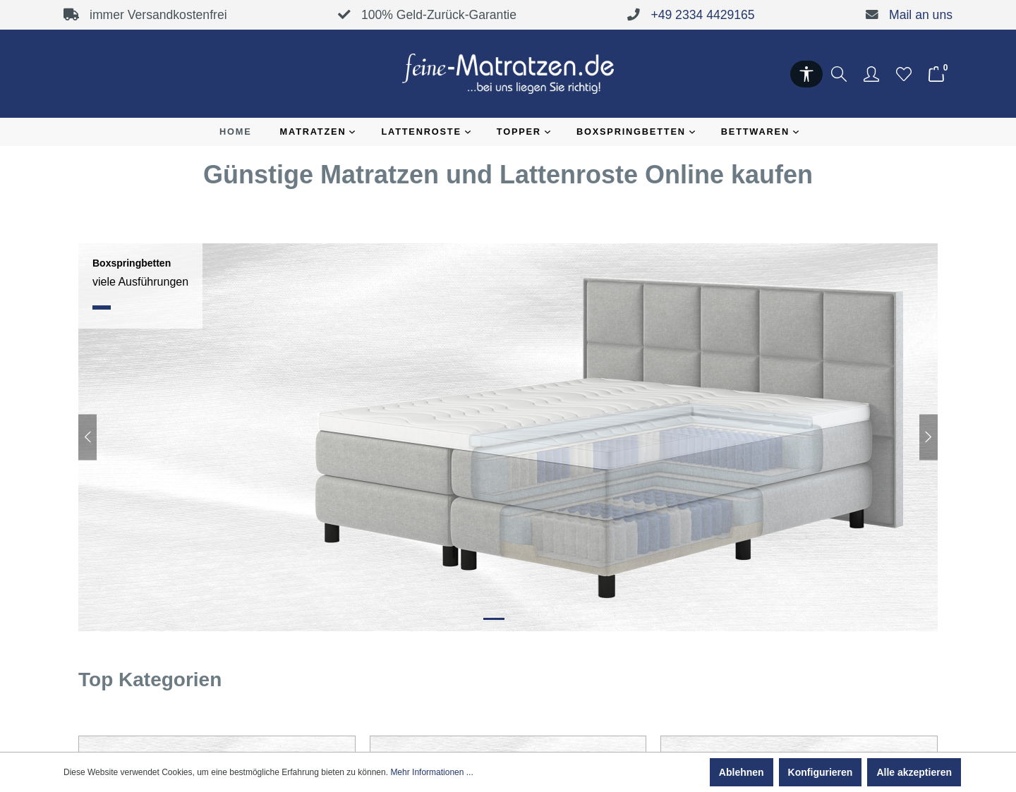 Aktuelle Website-Vorschau von Matratzen und Lattenroste günstig