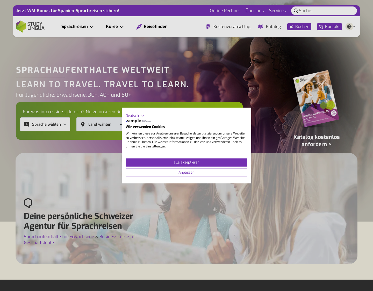 Aktuelle Website-Vorschau von Business Sprachaufenthalte