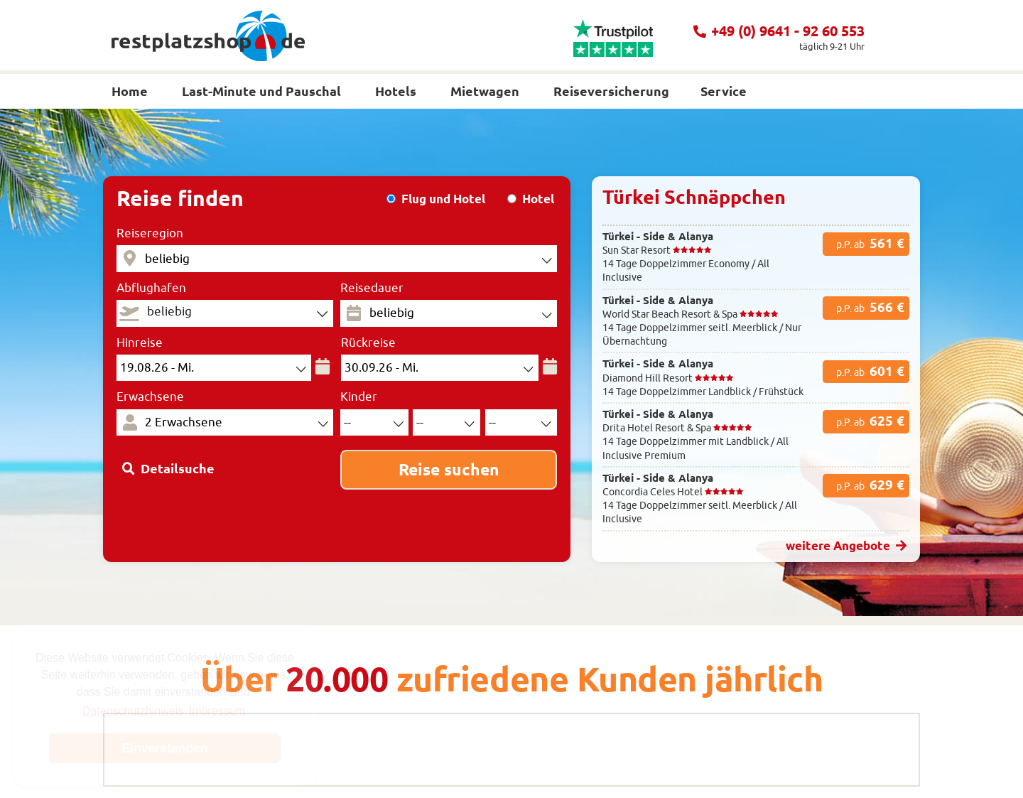Aktuelle Website-Vorschau von Restplatzshop