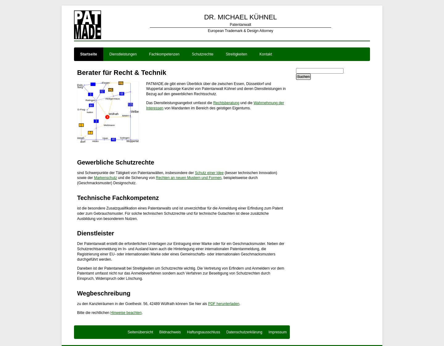 Aktuelle Website-Vorschau von PATMADE Patentanwalt Kühnel