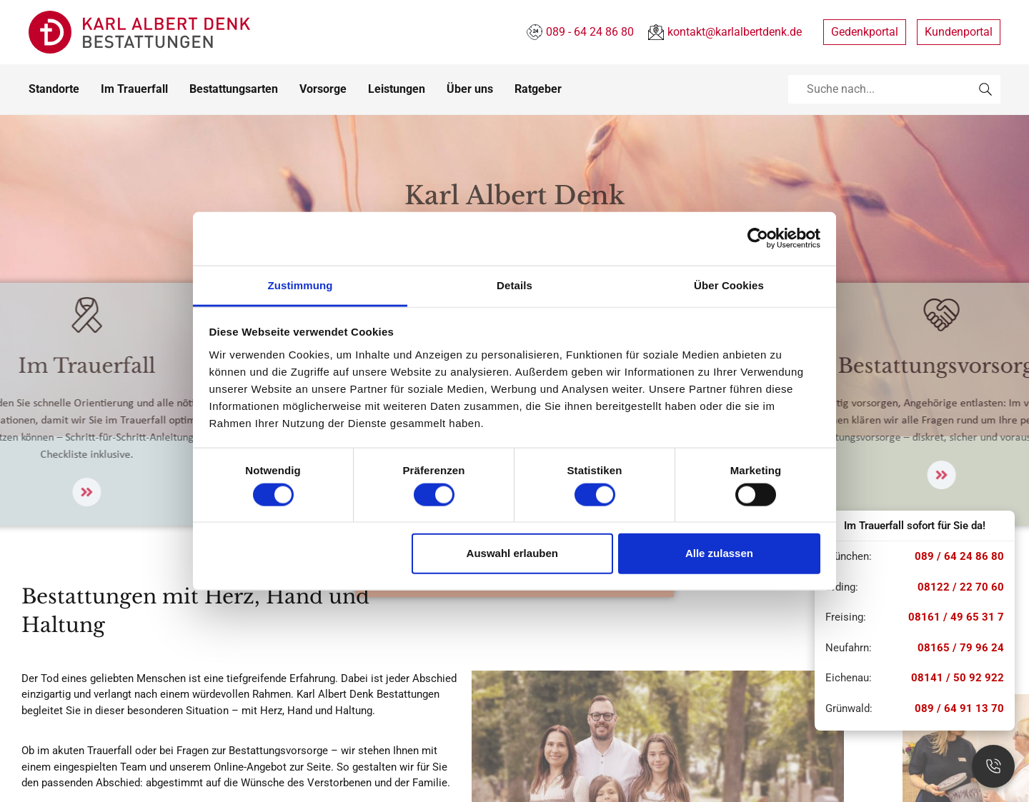Aktuelle Website-Vorschau von Bestattungen Karl Albert Denk GmbH & Co. KG