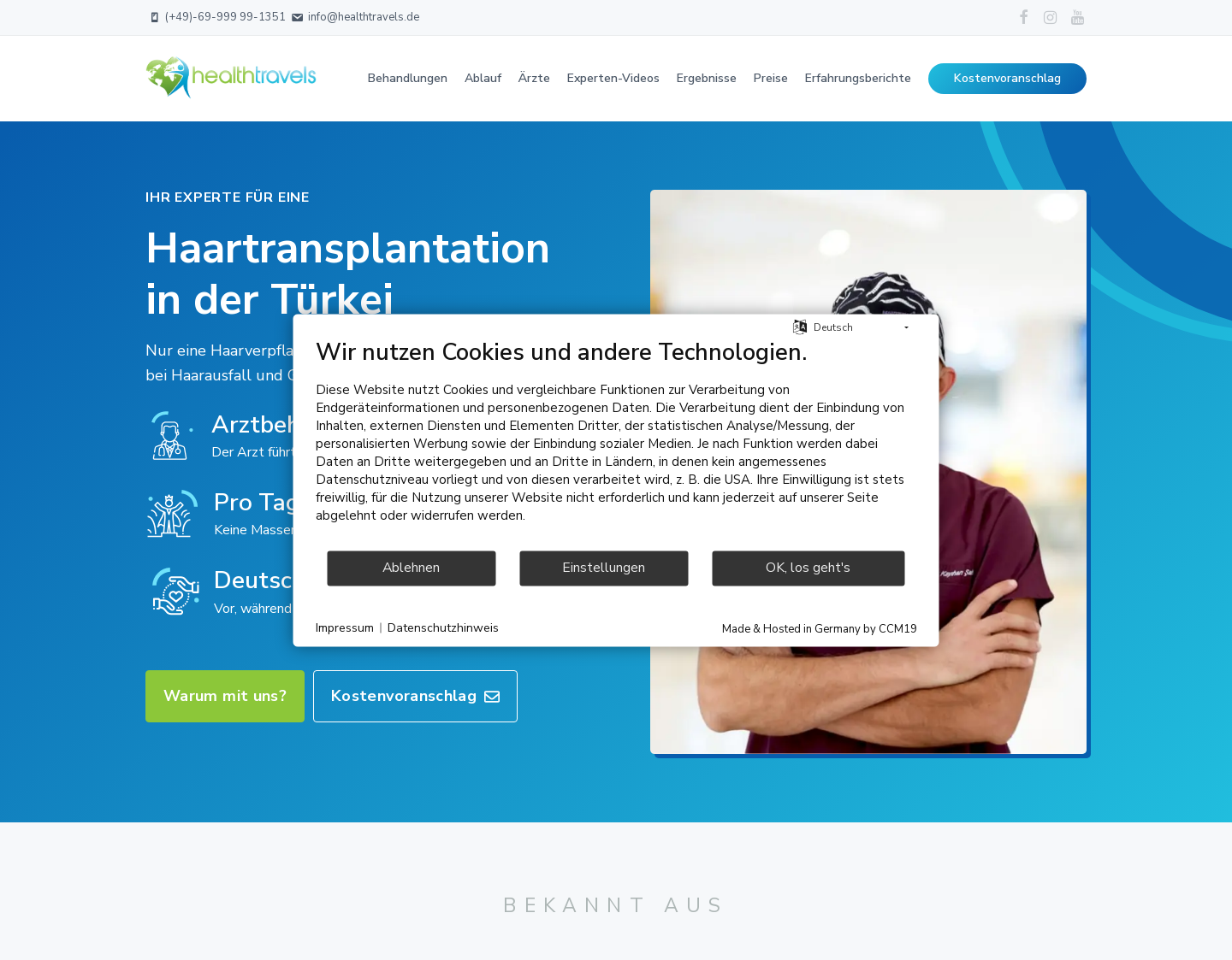 Aktuelle Website-Vorschau von Health Travels - Haartransplantation