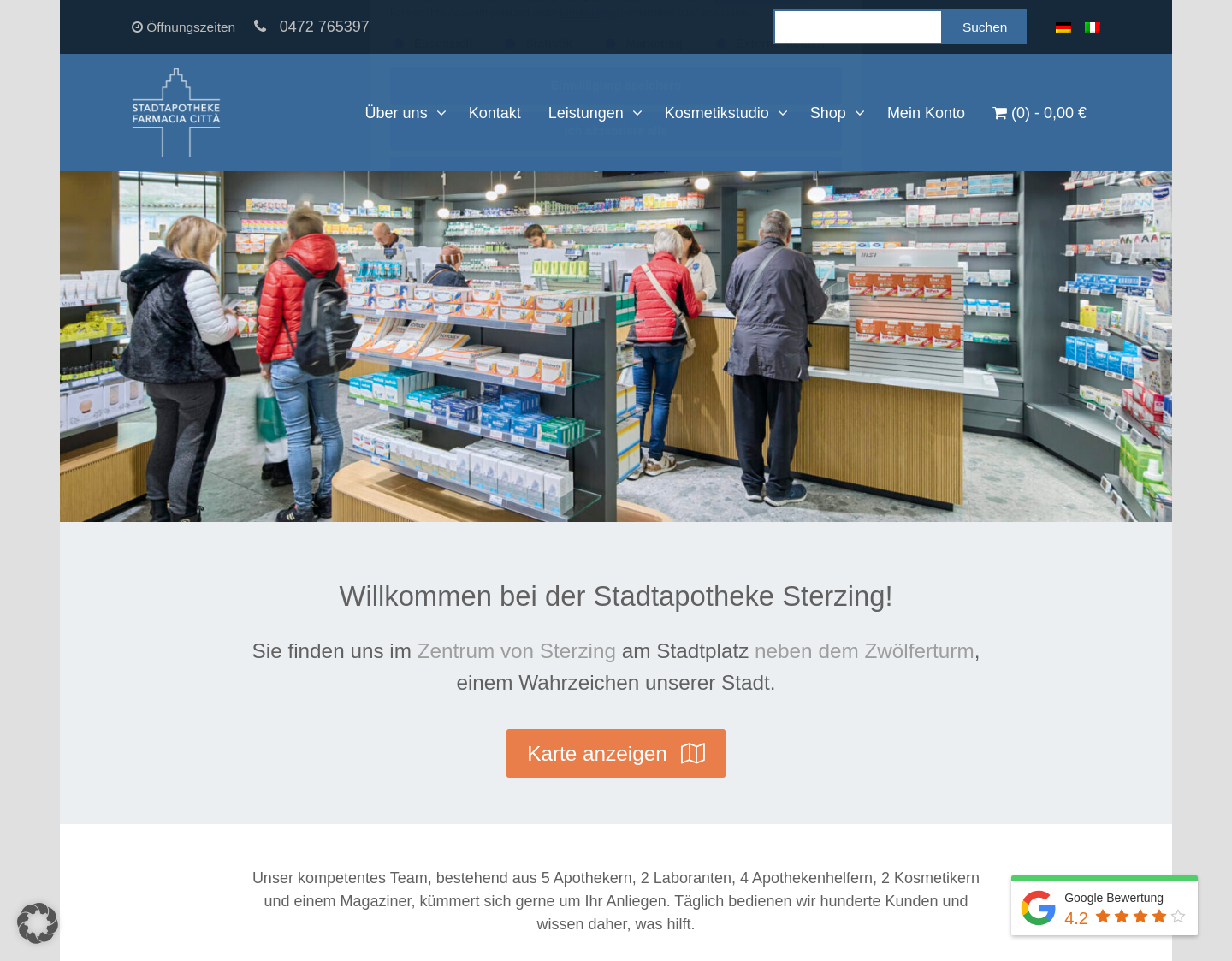 Aktuelle Website-Vorschau von Stadtapotheke Sterzing - Apotheke am Stadtplatz