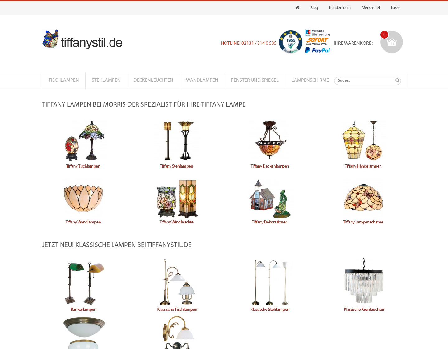 Aktuelle Website-Vorschau von Tiffanylampen Tiffanyfenster Tiffanygläser