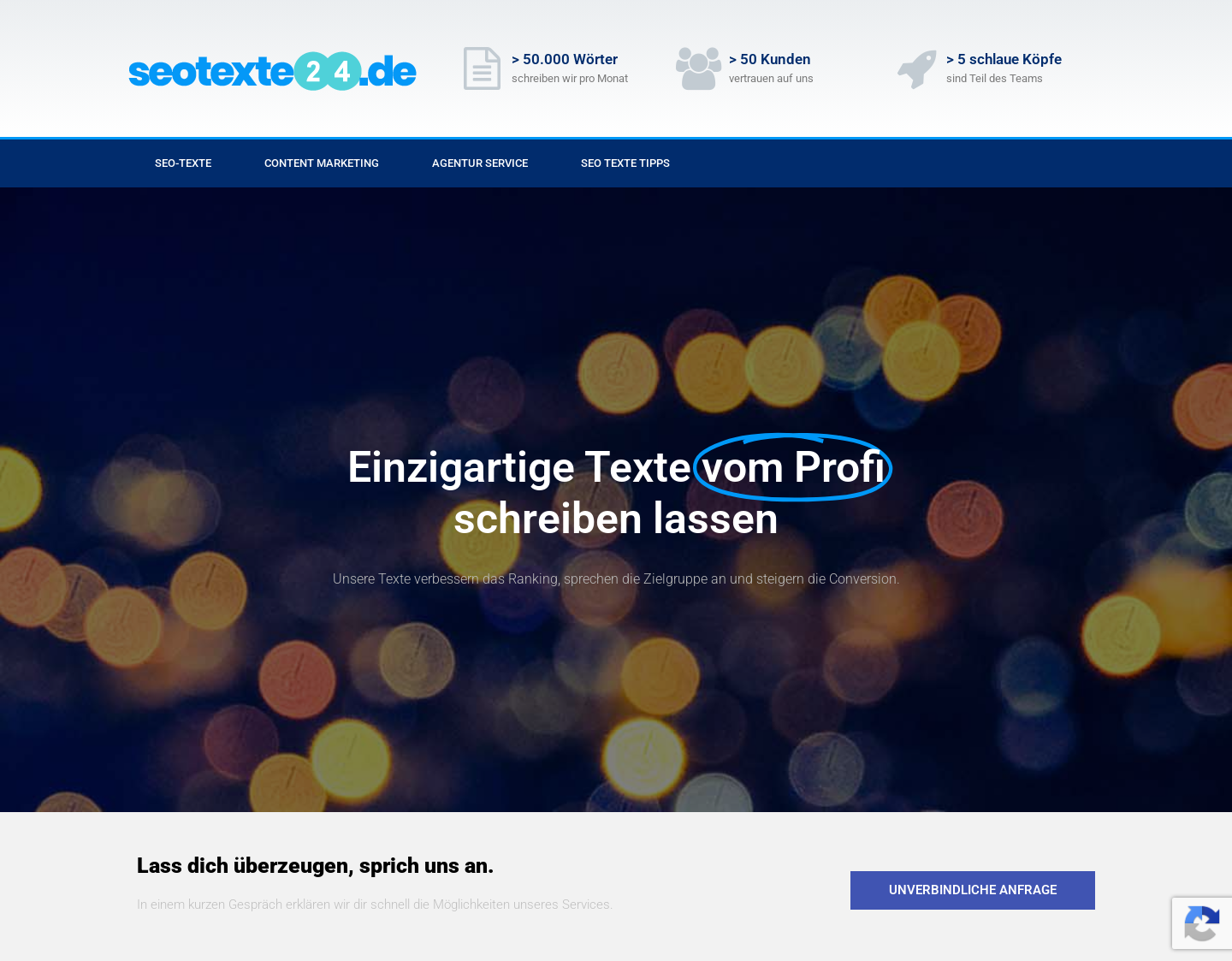Aktuelle Website-Vorschau von SEO-Texte vom Profis