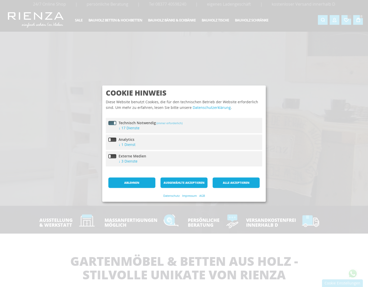 Aktuelle Website-Vorschau von Bauholz Möbel von RIENZA