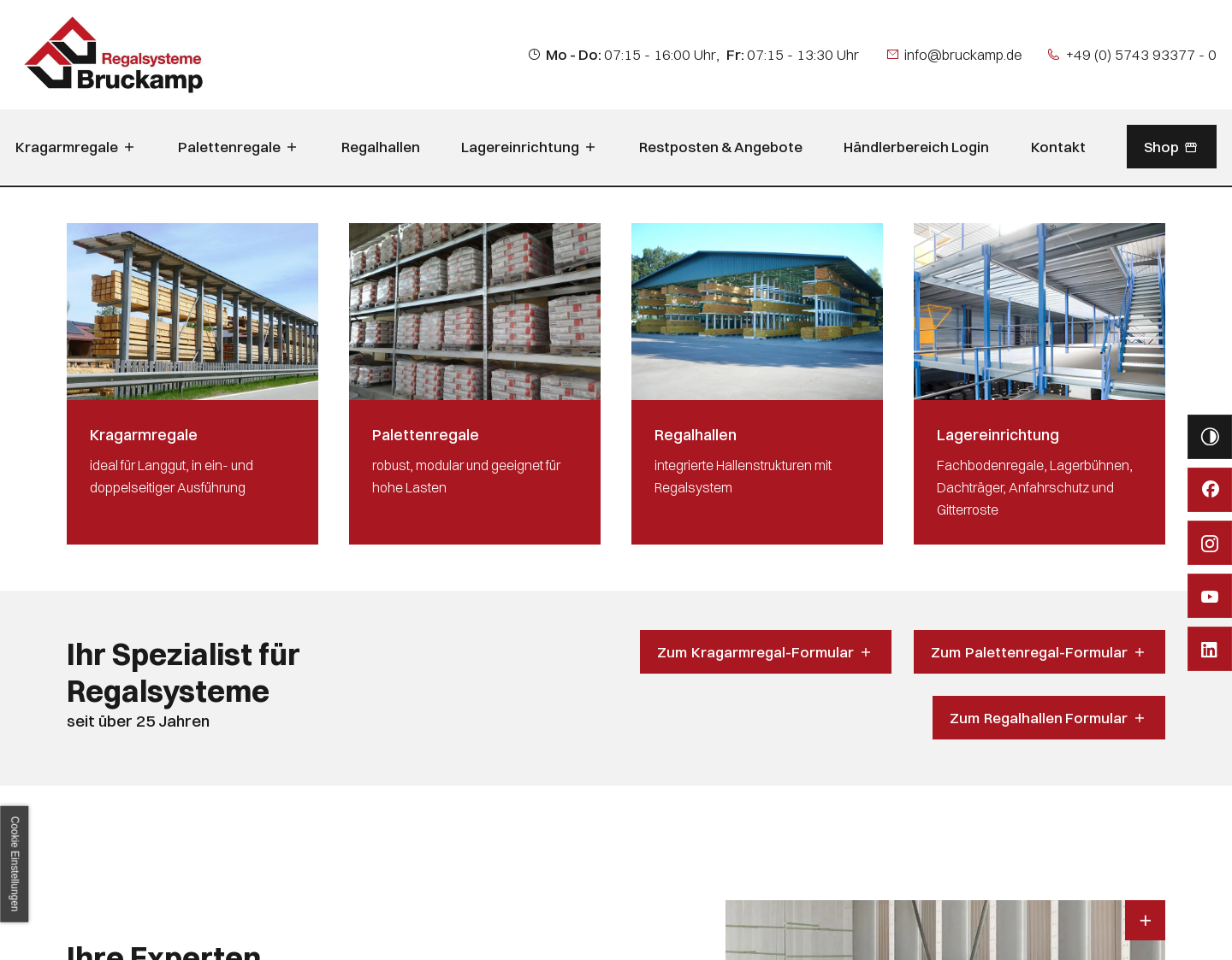 Aktuelle Website-Vorschau von Gebrauchte und neue Kragarmregale