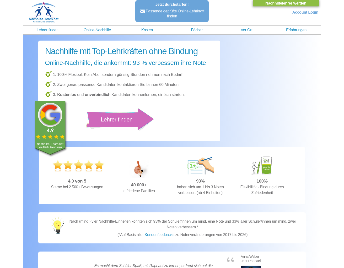 Aktuelle Website-Vorschau von Das Nachhilfe-Team