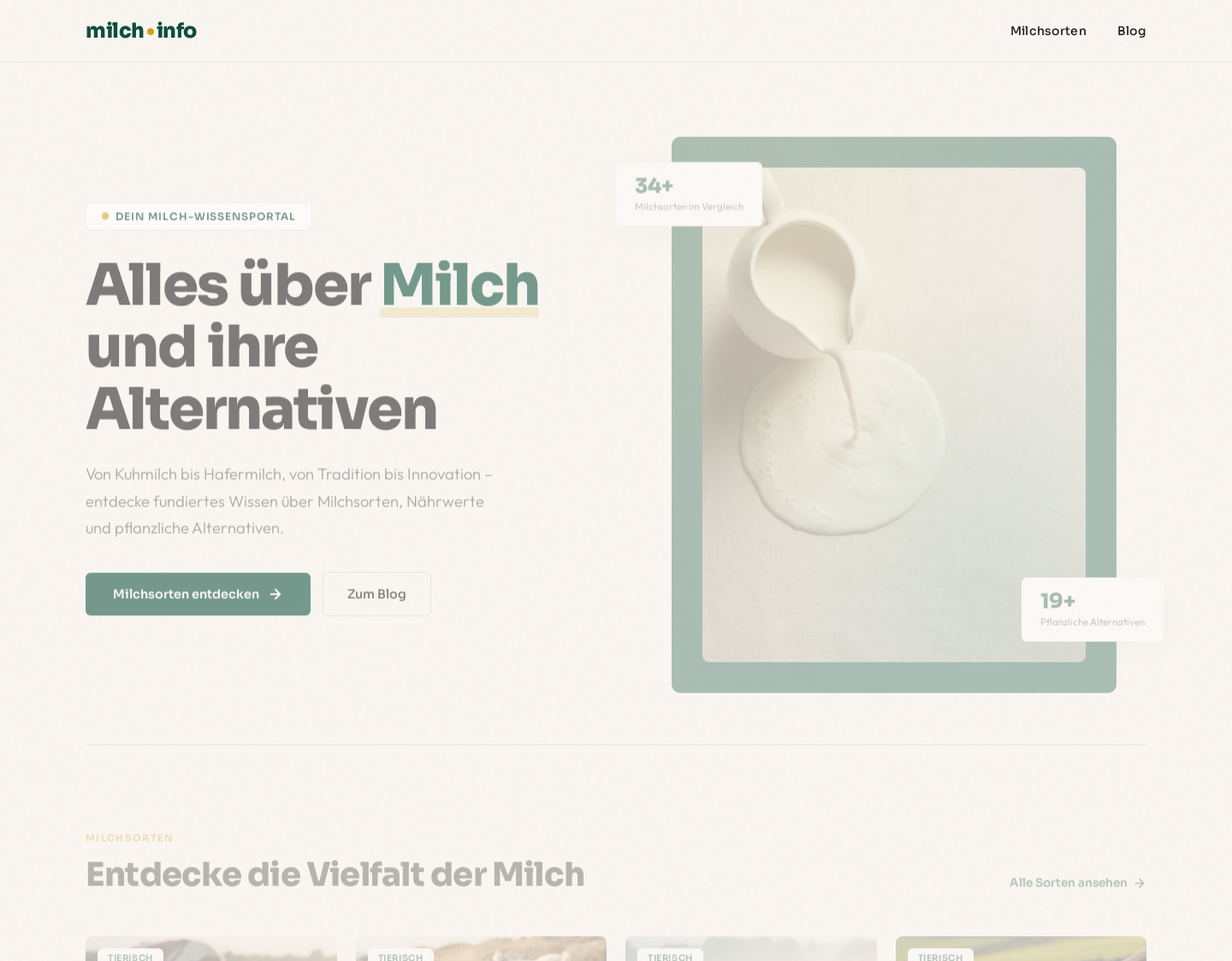 Aktuelle Website-Vorschau von Wissenswertes über Milch