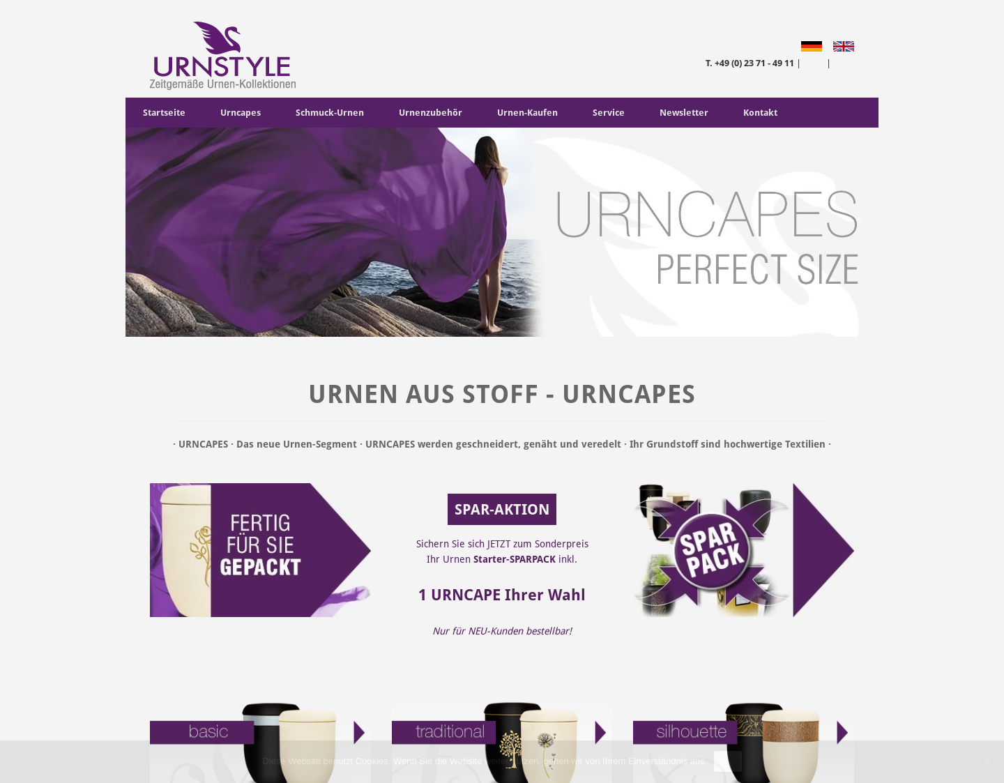 Aktuelle Website-Vorschau von Stoffurnen und Textilurnen von Urnstyle