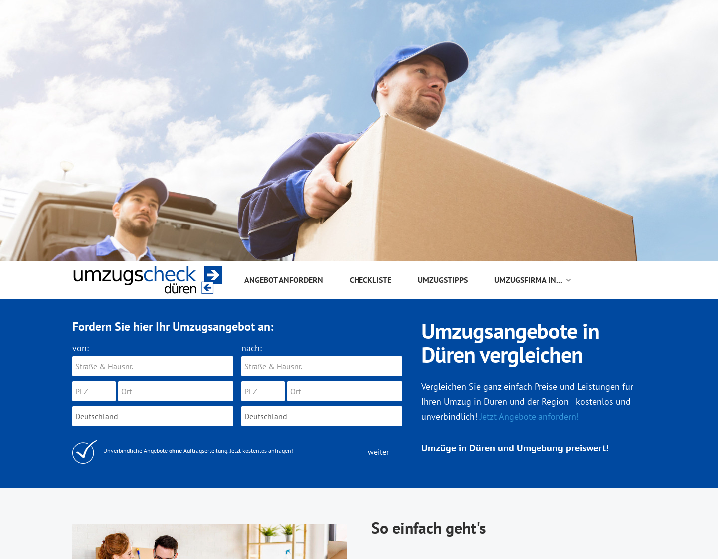 Aktuelle Website-Vorschau von Umzugscheck Düren - Umzugsunternehmen vergleichen