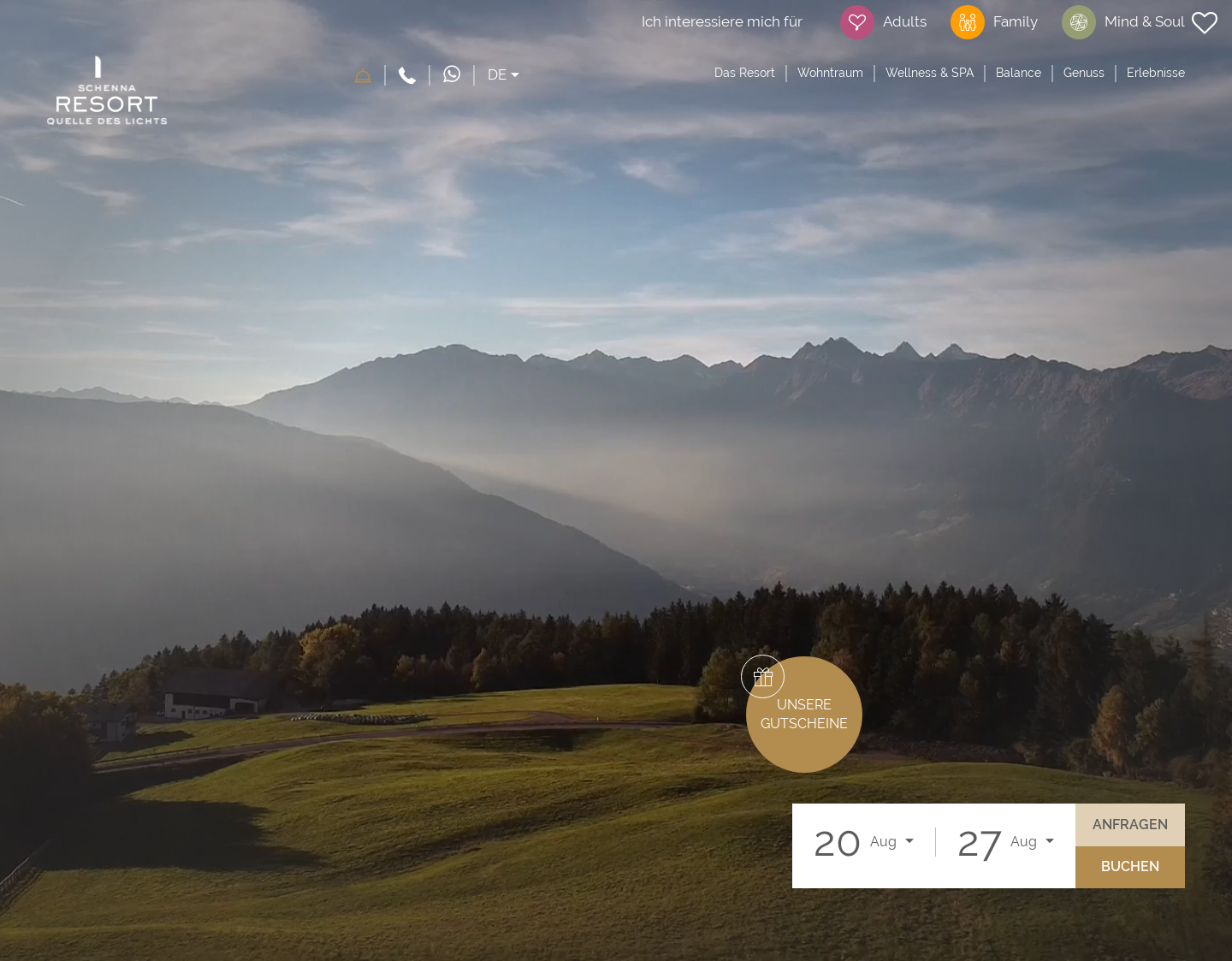 Aktuelle Website-Vorschau von Schenna Resort DE