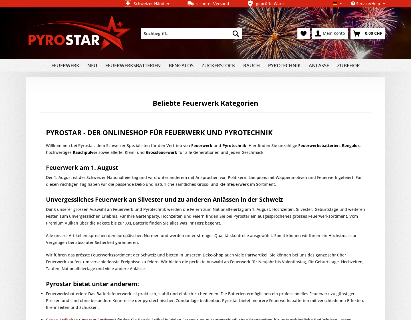 Aktuelle Website-Vorschau von Feuerwerk Shop Pyrostar