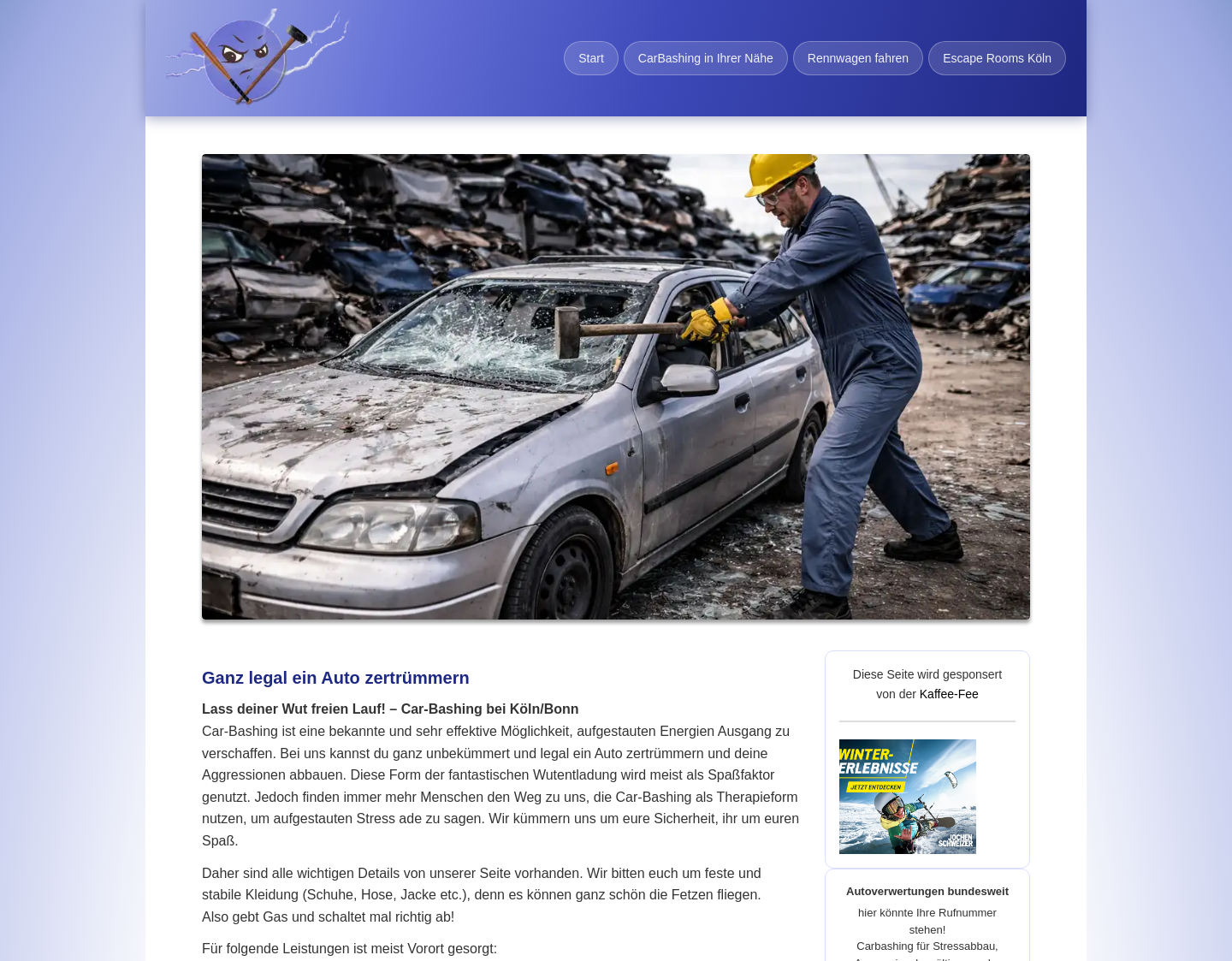 Aktuelle Website-Vorschau von Car-Bashing in der Nähe - Auto legal zertrümmern