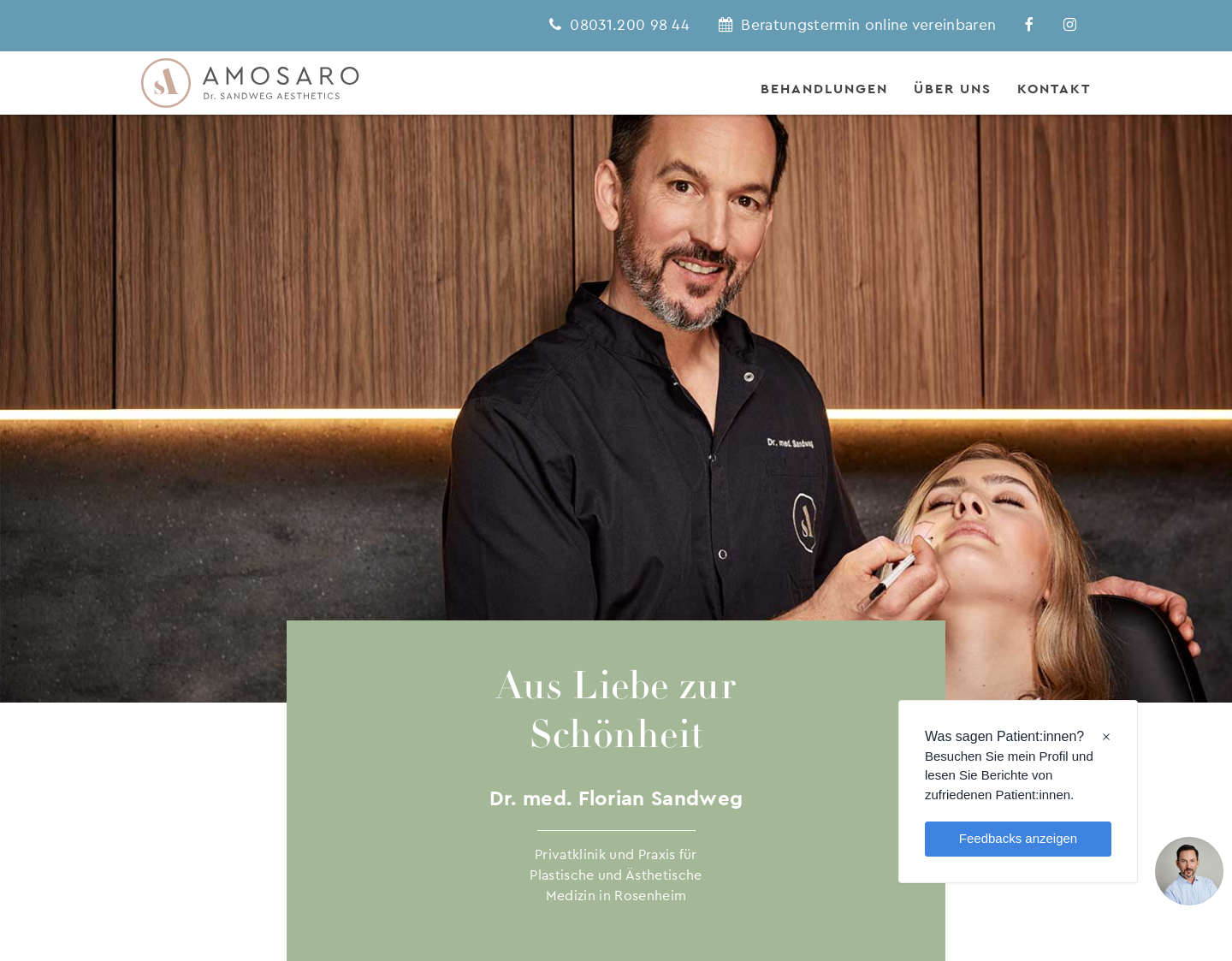 Aktuelle Website-Vorschau von AMOSARO ? Dr. Sandweg Aesthetics