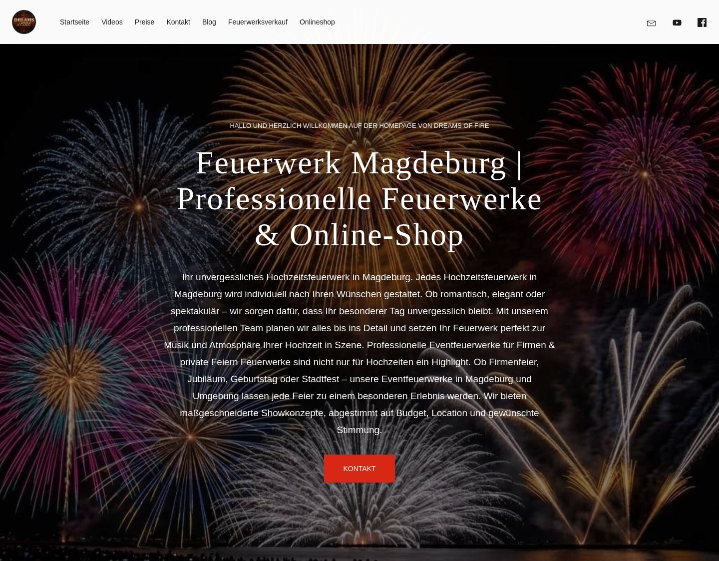 Aktuelle Website-Vorschau von Dreams of Fire Feuerwerke