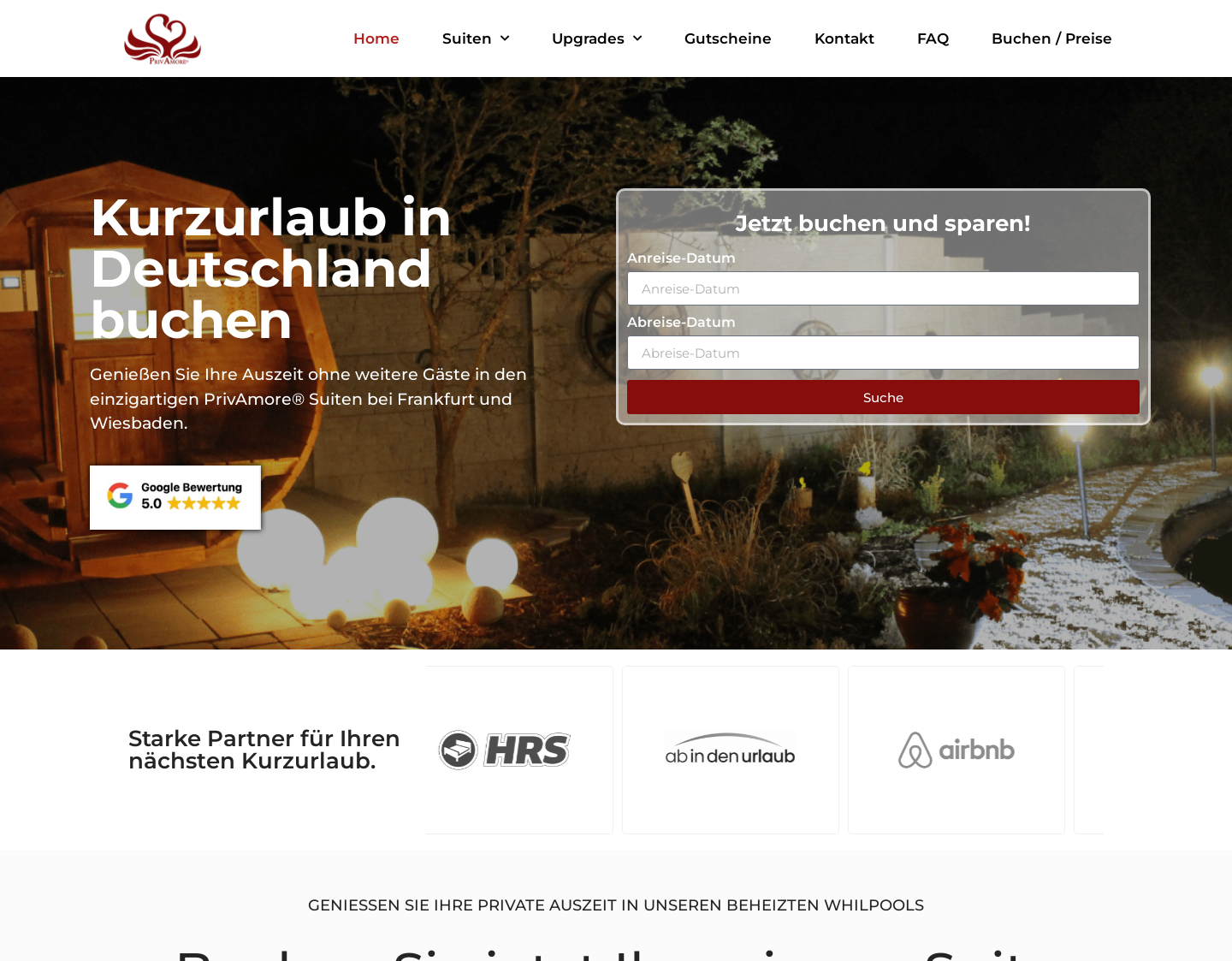 Aktuelle Website-Vorschau von Erlebnis-Suiten