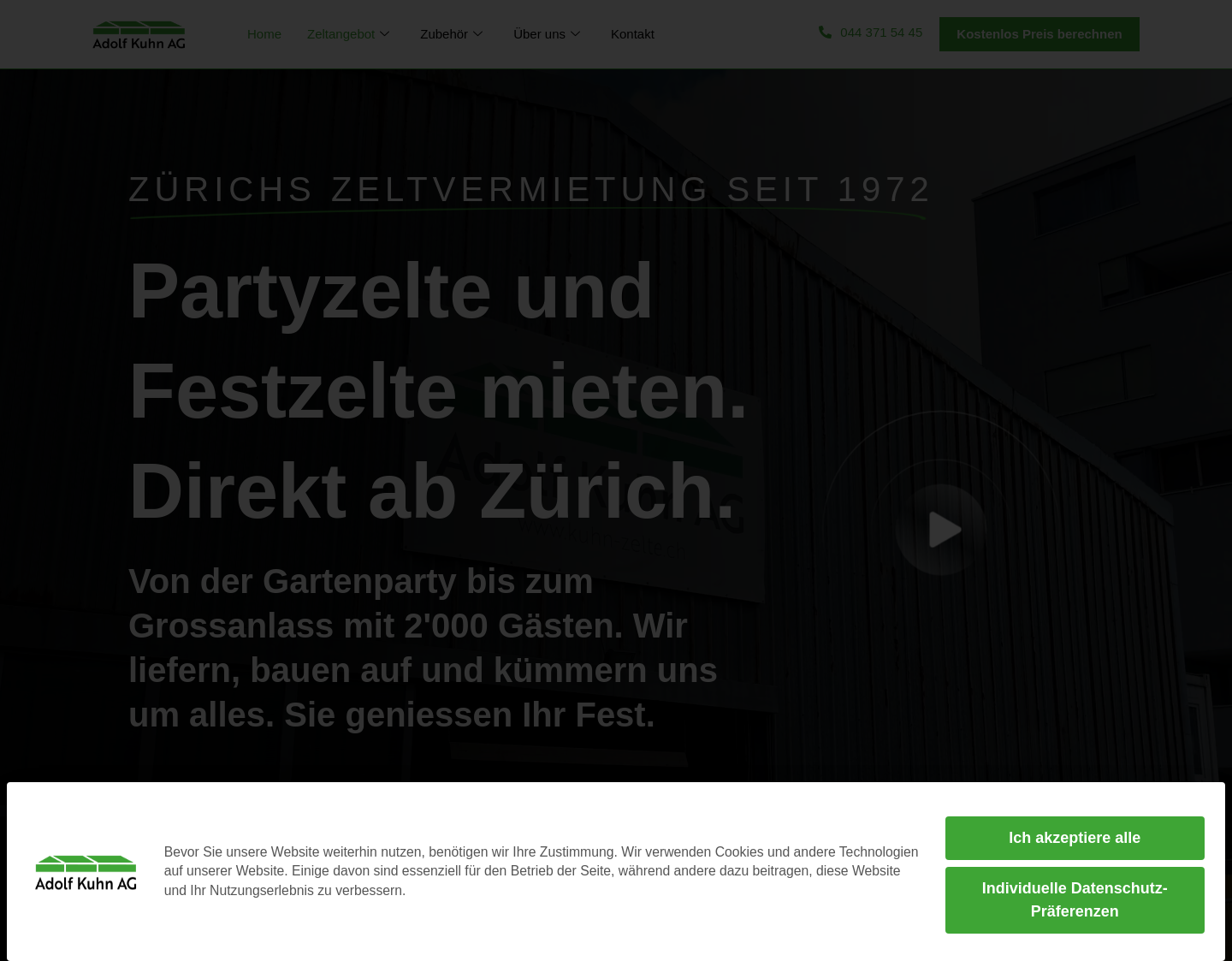 Aktuelle Website-Vorschau von Zeltvermietung Zürich
