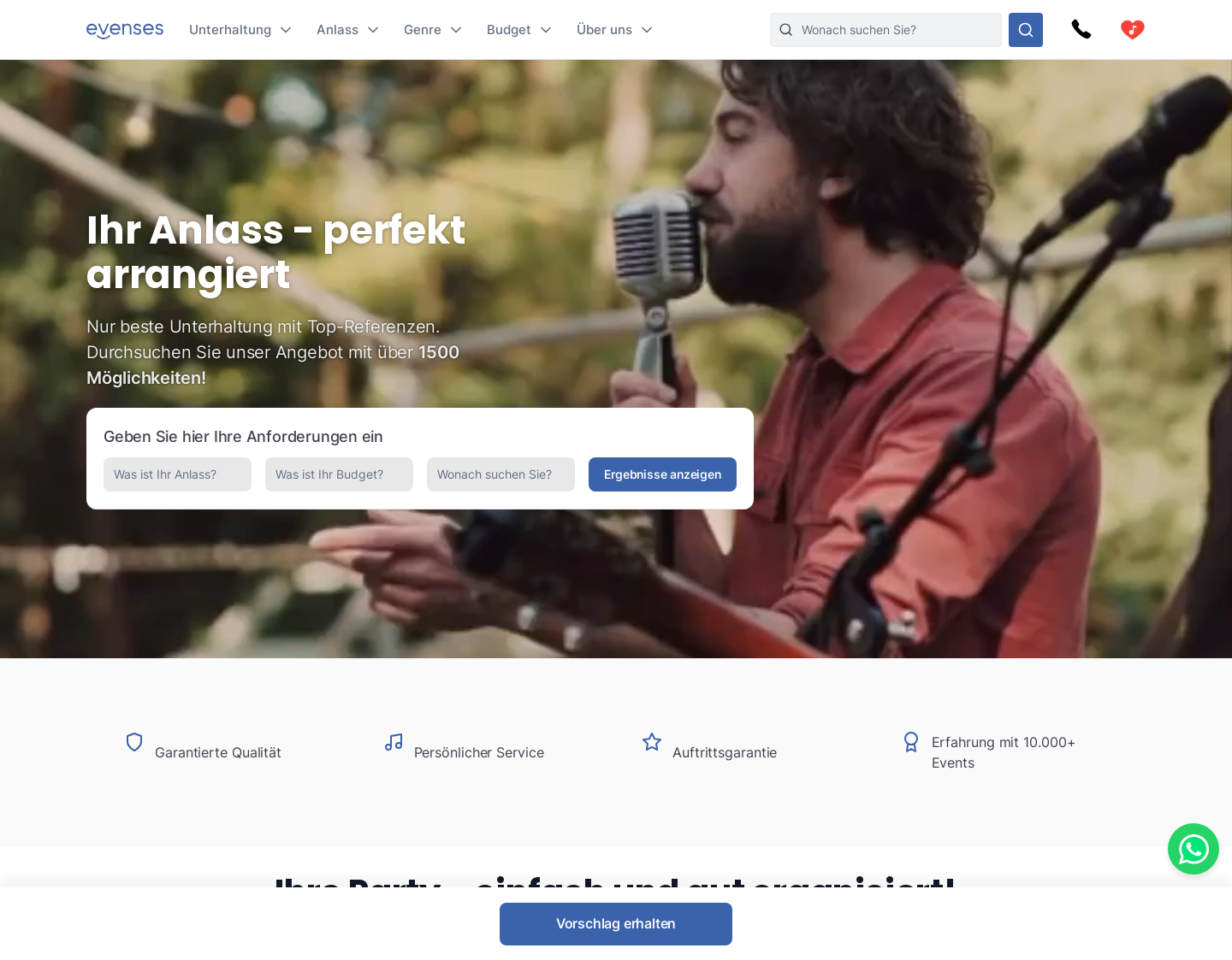 Aktuelle Website-Vorschau von Evenses Entertainment Deutschland