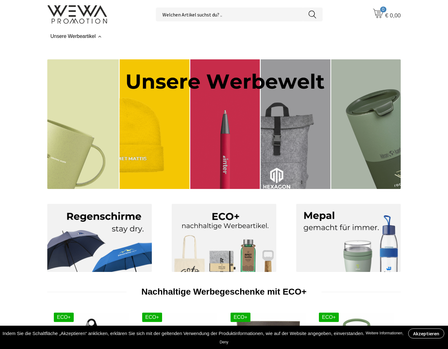 Aktuelle Website-Vorschau von WEWA Promotion