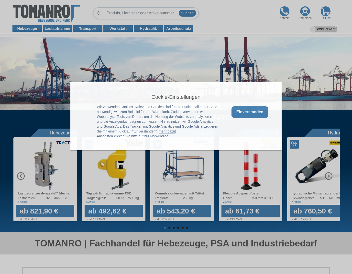 Aktuelle Website-Vorschau von TOMANRO GmbH Hebezeuge und mehr