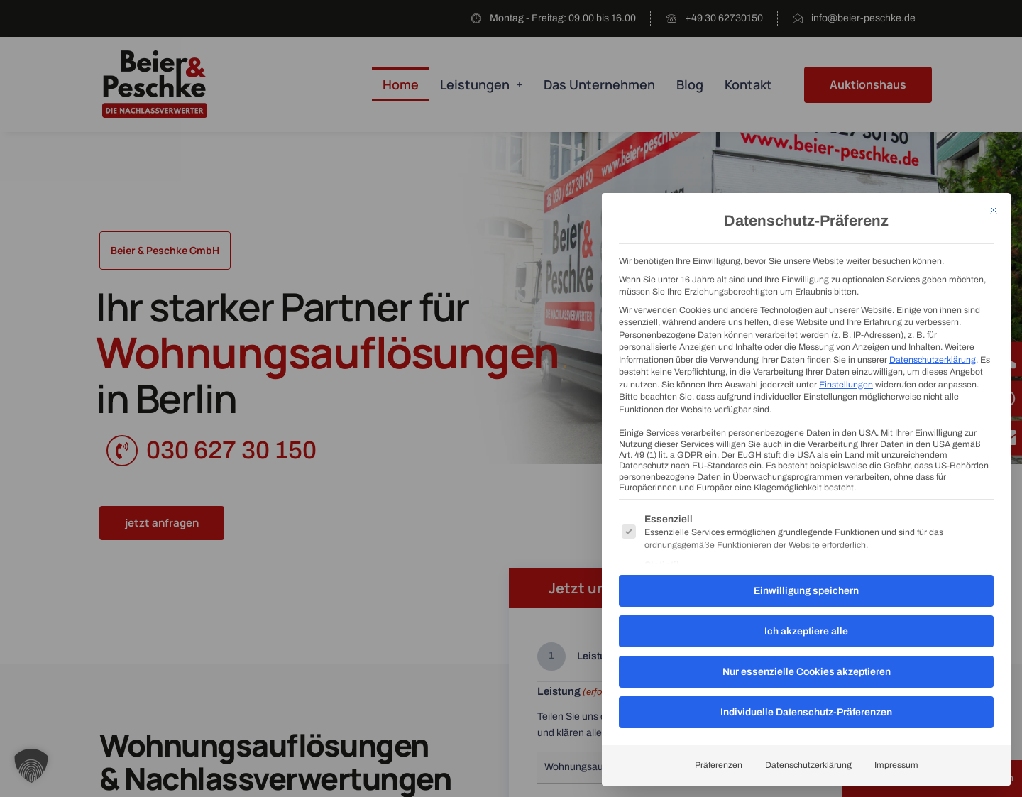 Aktuelle Website-Vorschau von Wohnungsauflösung Berlin - Beier & Peschke GmbH