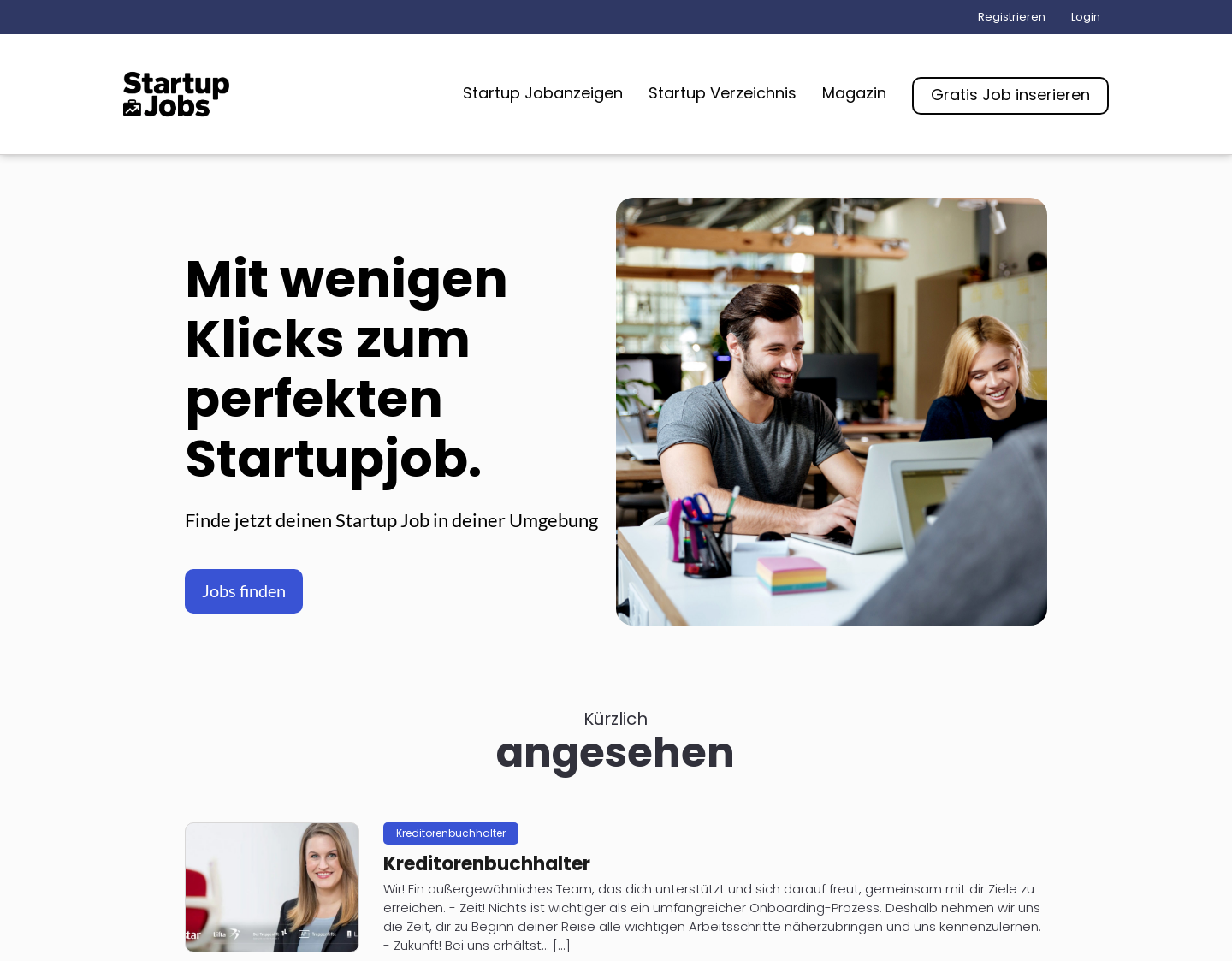 Aktuelle Website-Vorschau von Startup Jobs