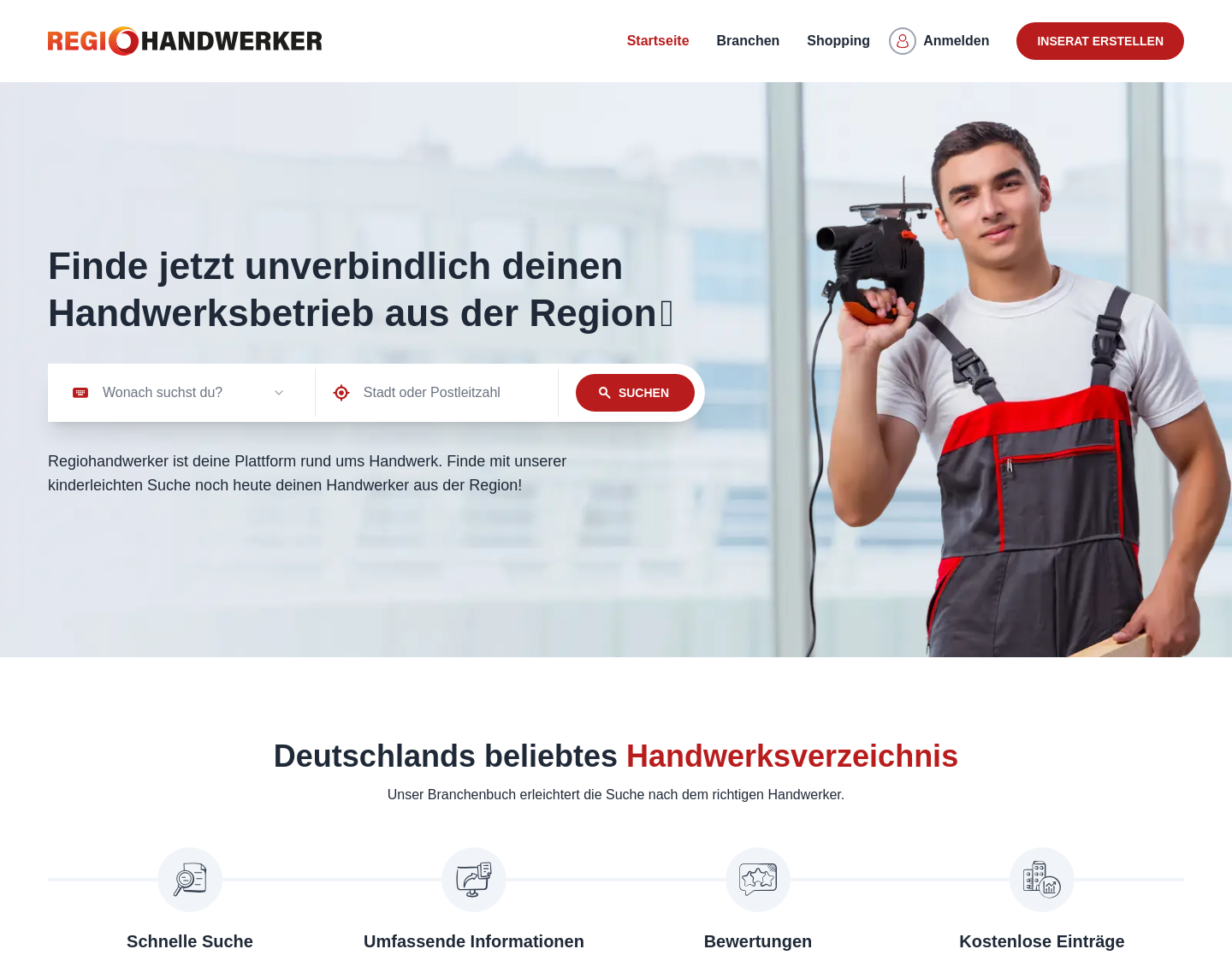 Aktuelle Website-Vorschau von Regiohandwerker - Die regionale Handwerkersuche