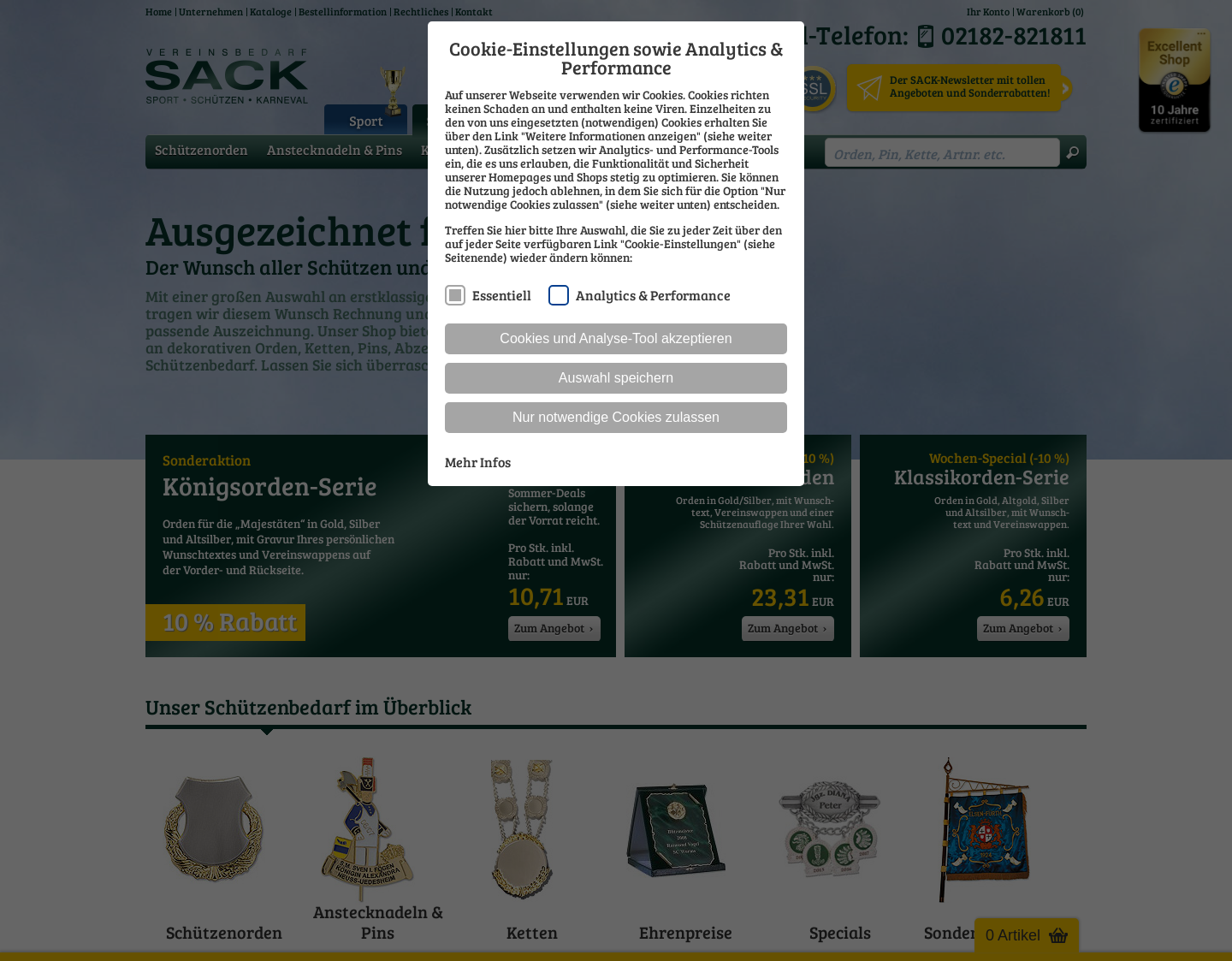 Aktuelle Website-Vorschau von Schützenorden & Schützenbedarf