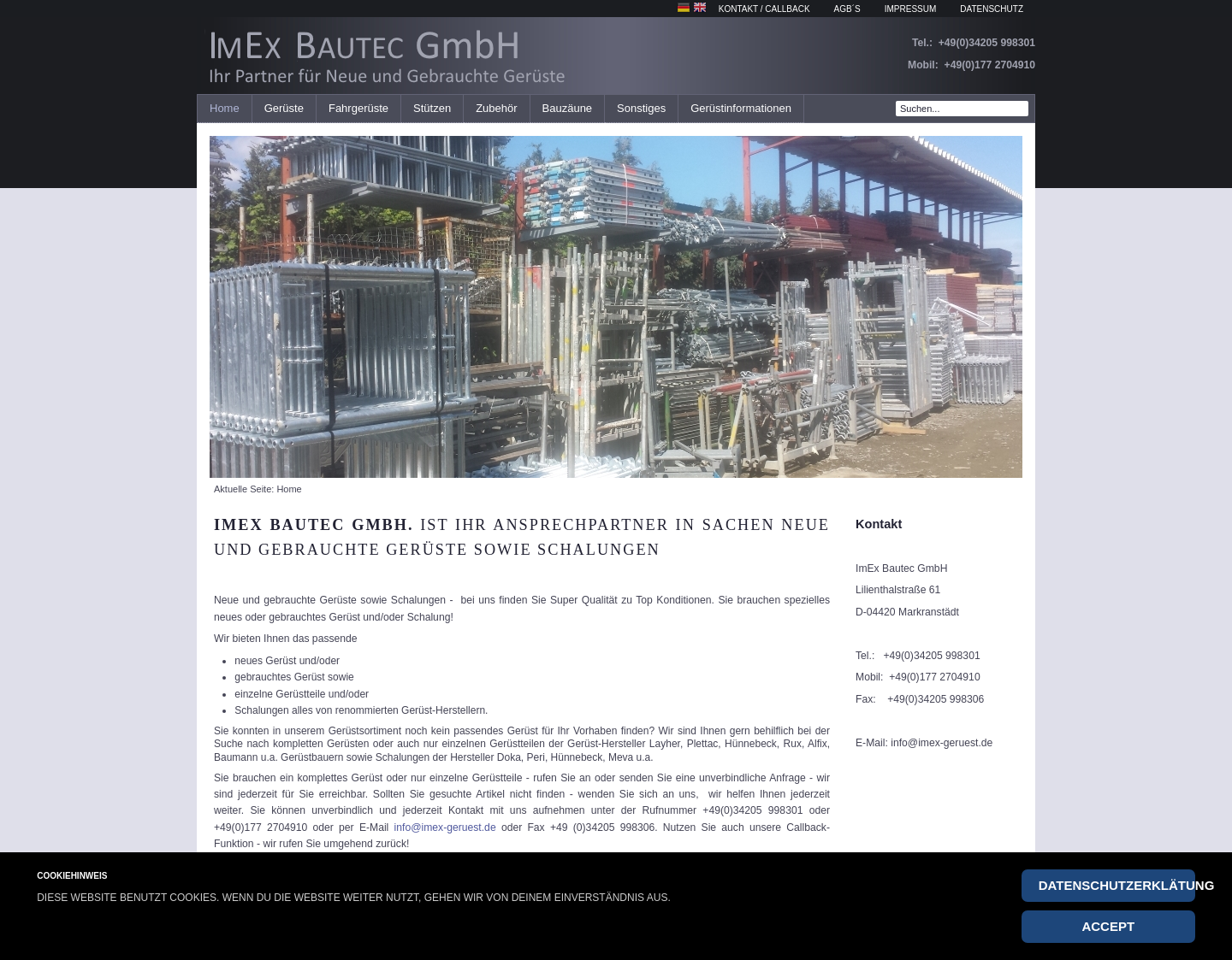 Aktuelle Website-Vorschau von ImEx Bautec Ltd.- Gerüsthandel