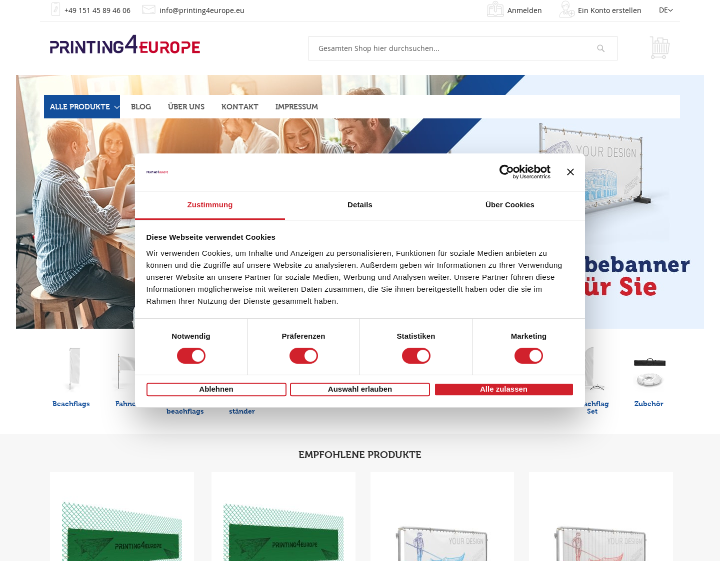 Aktuelle Website-Vorschau von Printing4Europe