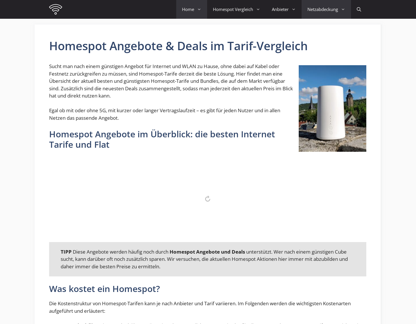 Aktuelle Website-Vorschau von Homespot und WLAN Cube