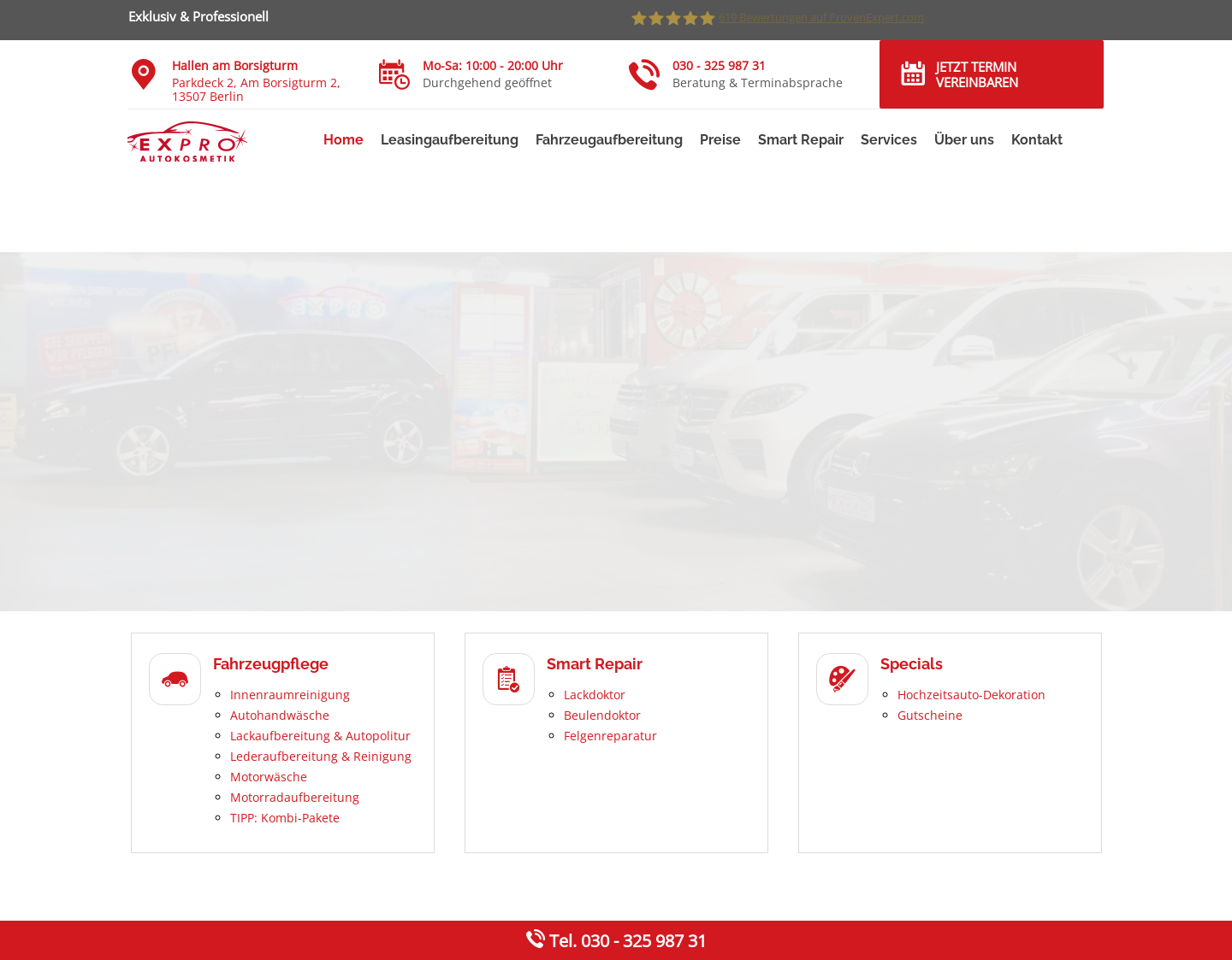 Aktuelle Website-Vorschau von Expro Autokosmetik - Autoreinigung Berlin