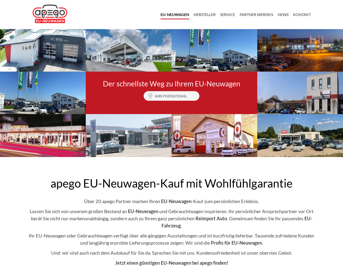 Aktuelle Website-Vorschau von apego EU-Neuwagen - Autokauf mit Wohlfühlgarantie