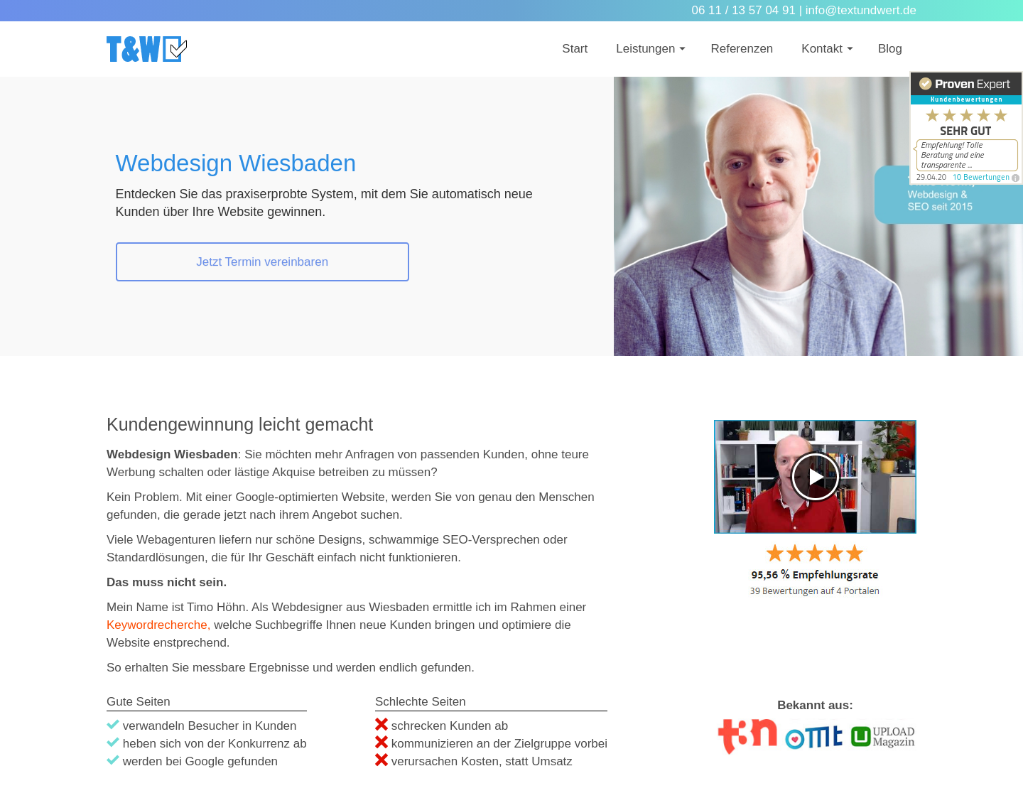 Aktuelle Website-Vorschau von Text und Wert