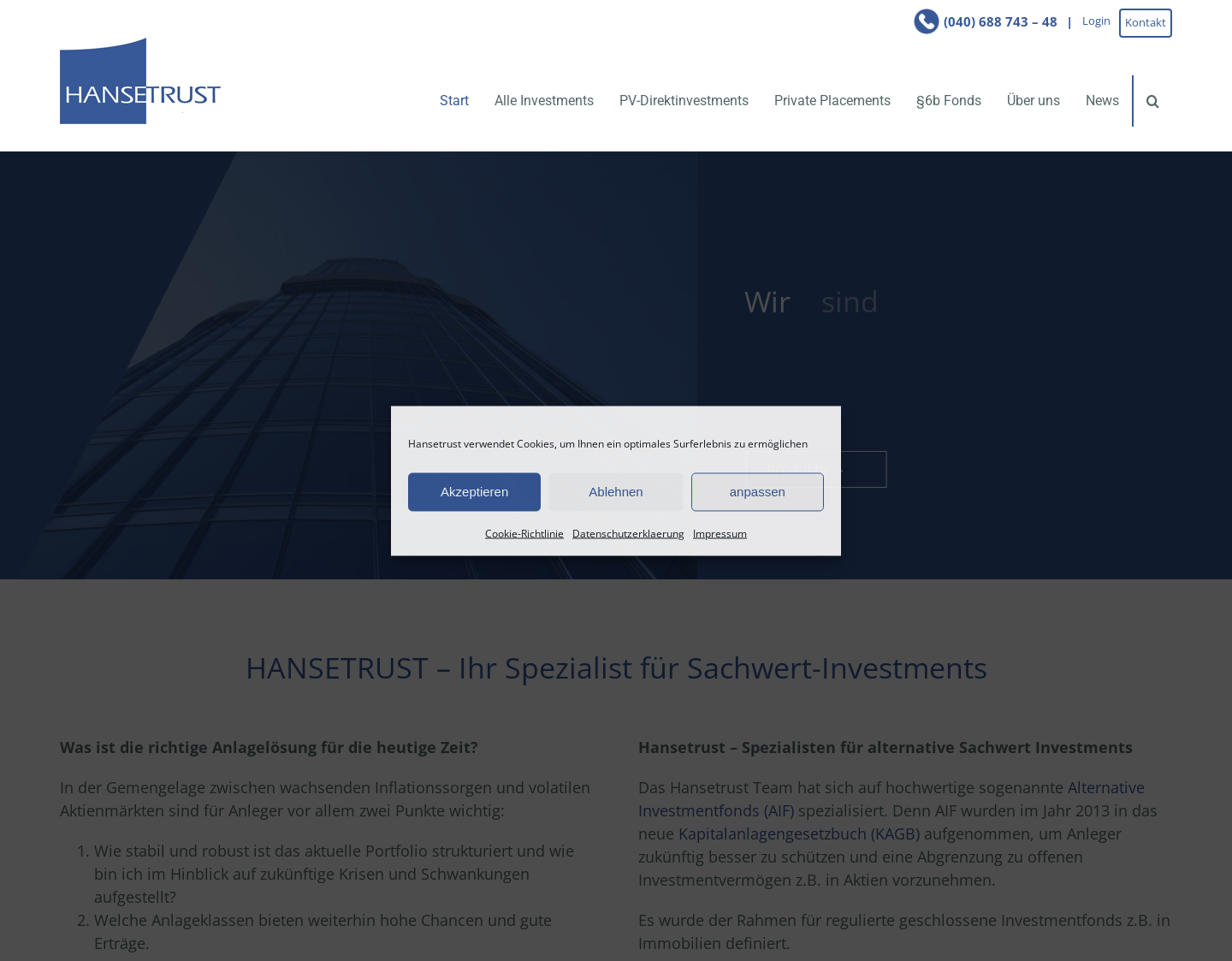 Aktuelle Website-Vorschau von Investments in Sachwertanlagen