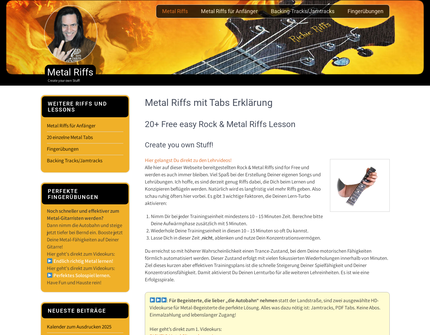Aktuelle Website-Vorschau von Metal Riffs und Tabs für Anfänger
