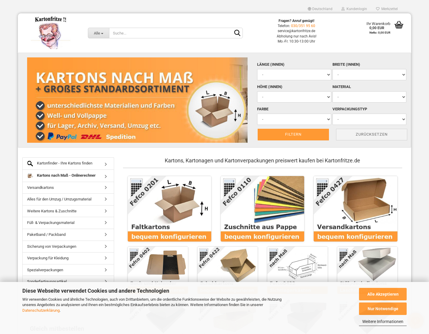Aktuelle Website-Vorschau von Kartonfritze