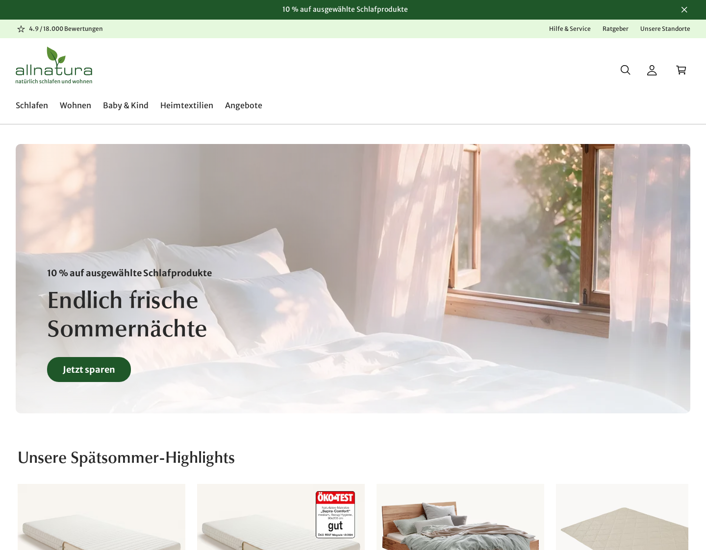 Aktuelle Website-Vorschau von allnatura Vertriebs GmbH & Co. KG