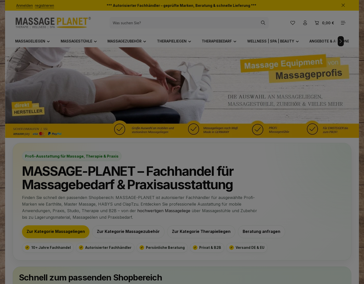 Aktuelle Website-Vorschau von Fachhandel für Massageliegen