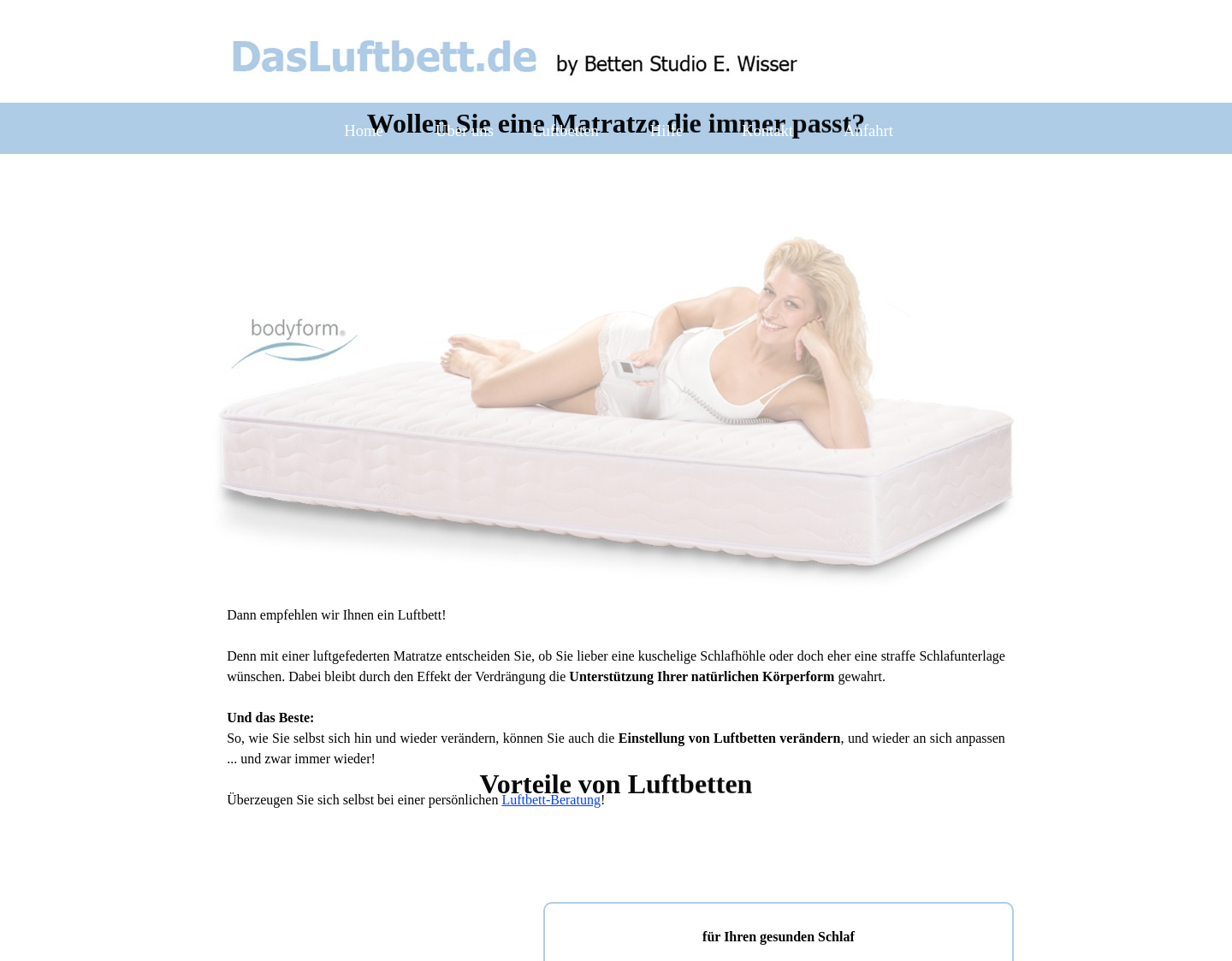 Aktuelle Website-Vorschau von DasLuftbett Matratzen