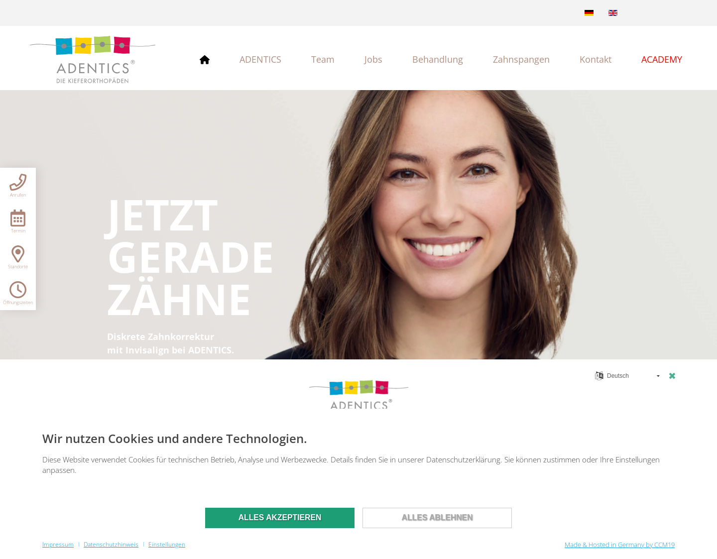 Aktuelle Website-Vorschau von ADENTICS - Die Kieferorthopäden