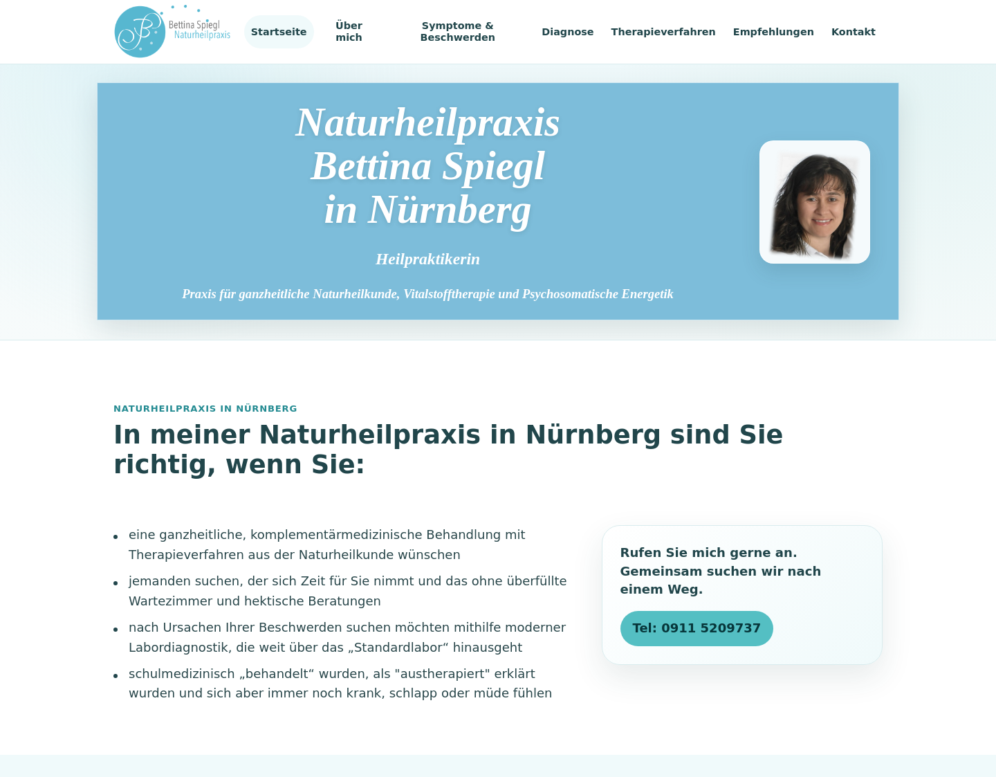Aktuelle Website-Vorschau von Naturheilpraxis Bettina Spiegl