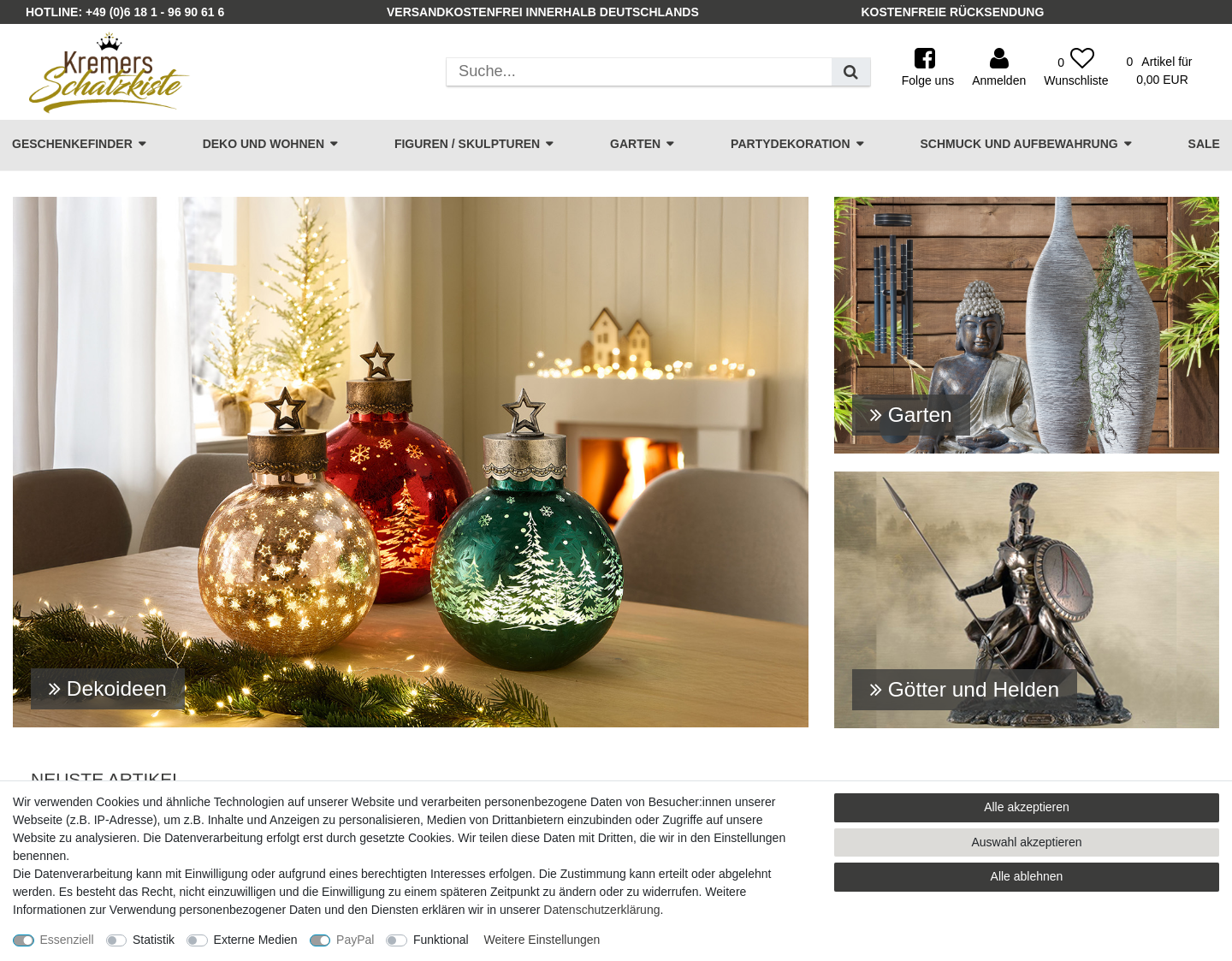 Aktuelle Website-Vorschau von Onlineshop für Figuren, Skulpturen und Geschenkid