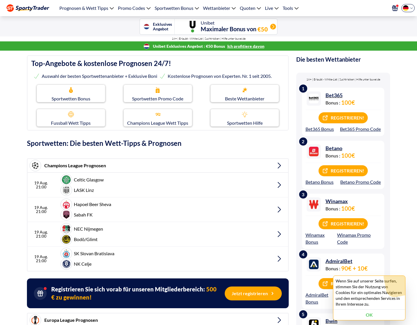 Aktuelle Website-Vorschau von Fussballwetten sportytrader.de