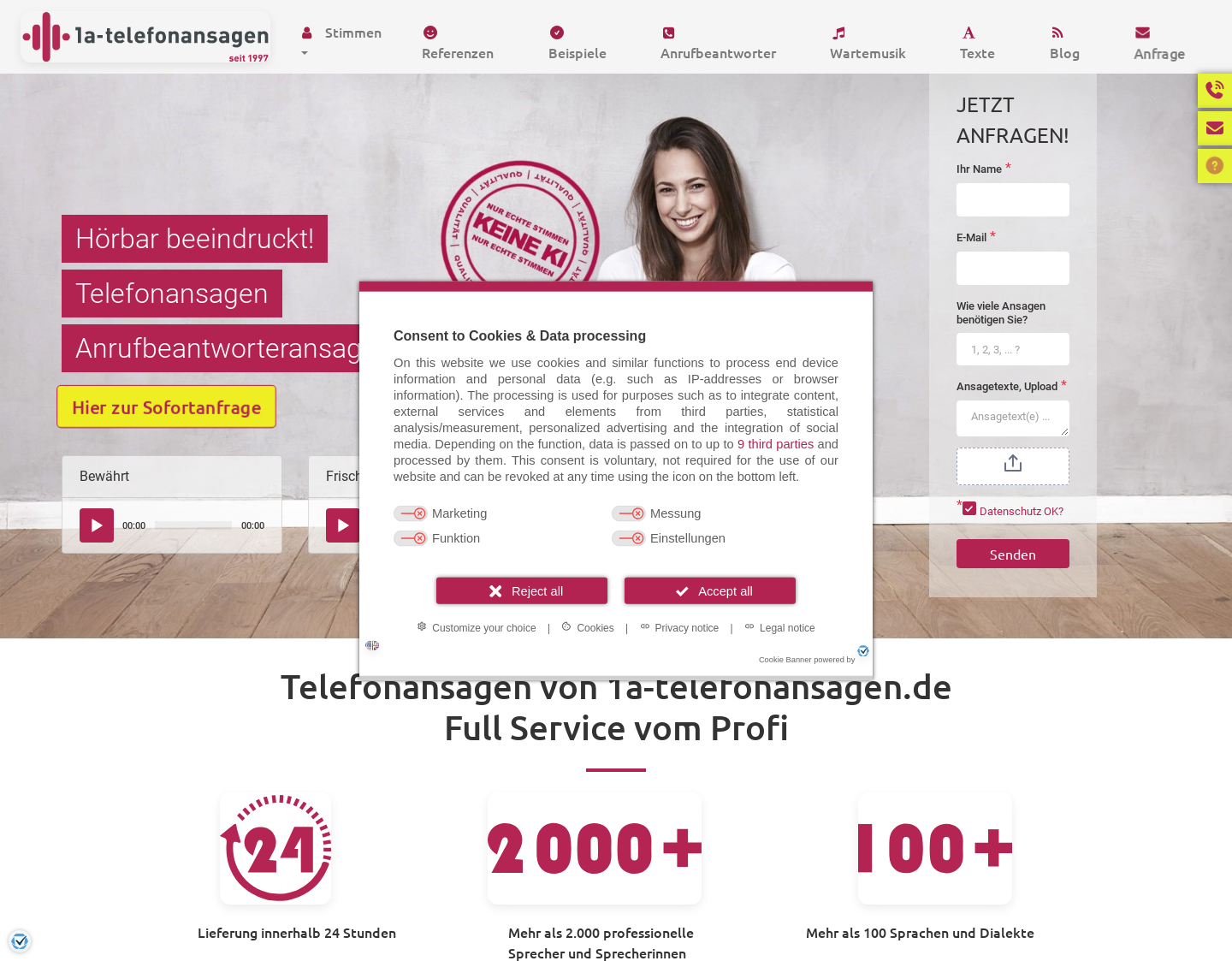 Aktuelle Website-Vorschau von 1a-telefonansagen - Carpe Diem Studios GmbH