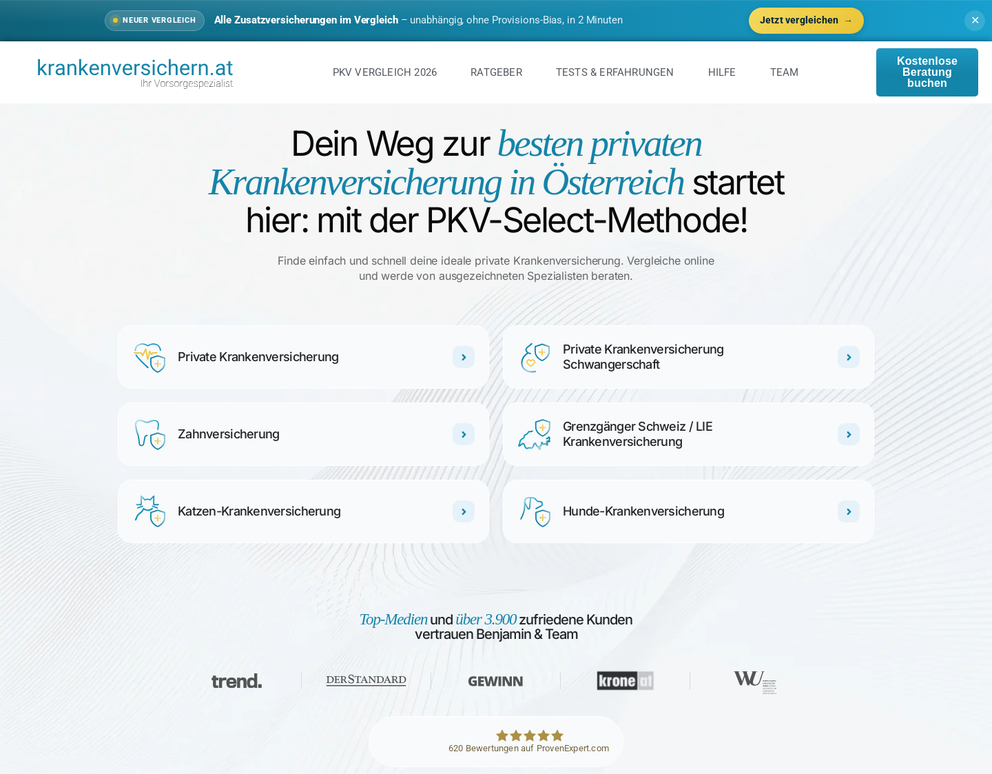 Aktuelle Website-Vorschau von krankenversichern.at - Informations- und Vergleich